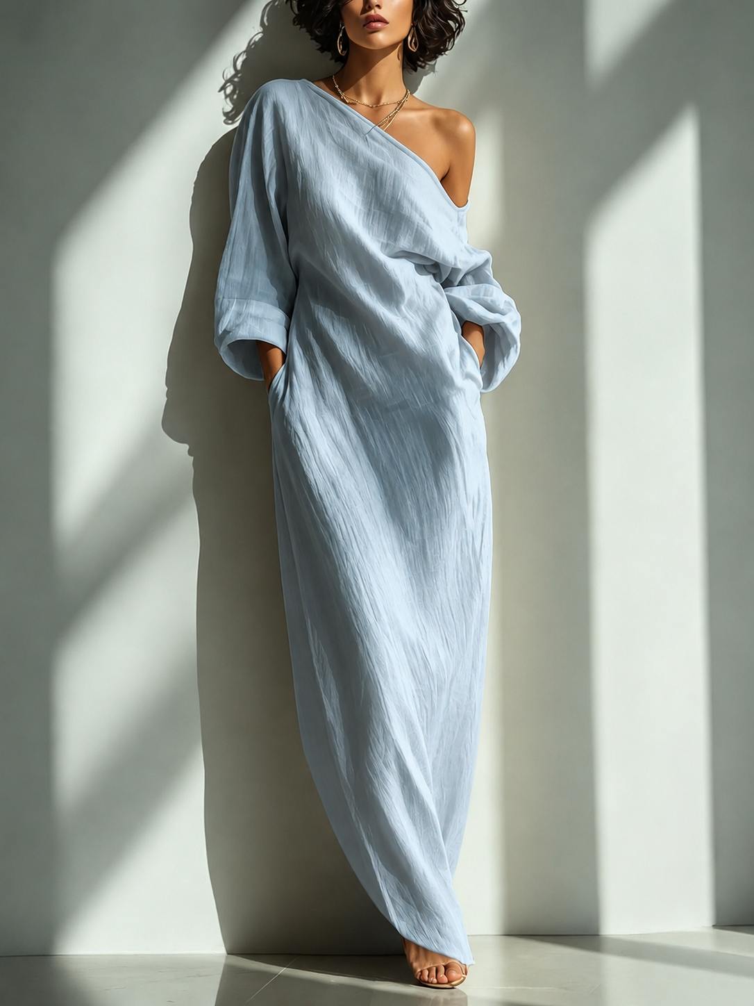 Casual Cotton Linen Maxi Dress Asymmetrical H-Line