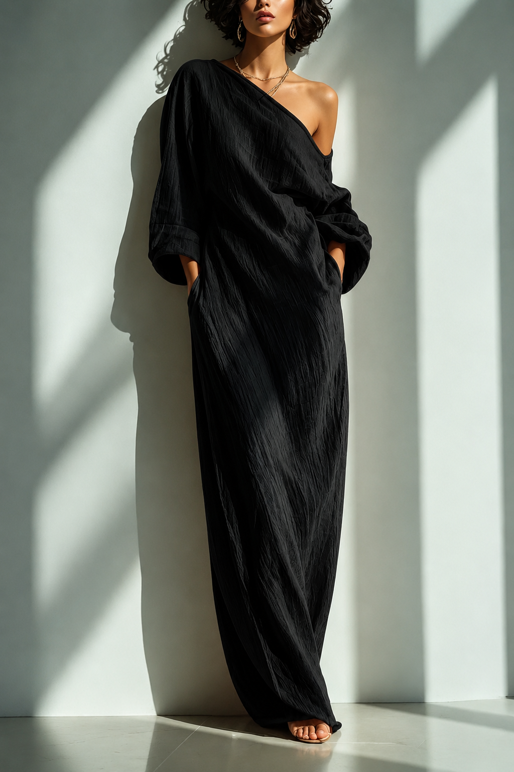 Casual Cotton Linen Maxi Dress Asymmetrical H-Line
