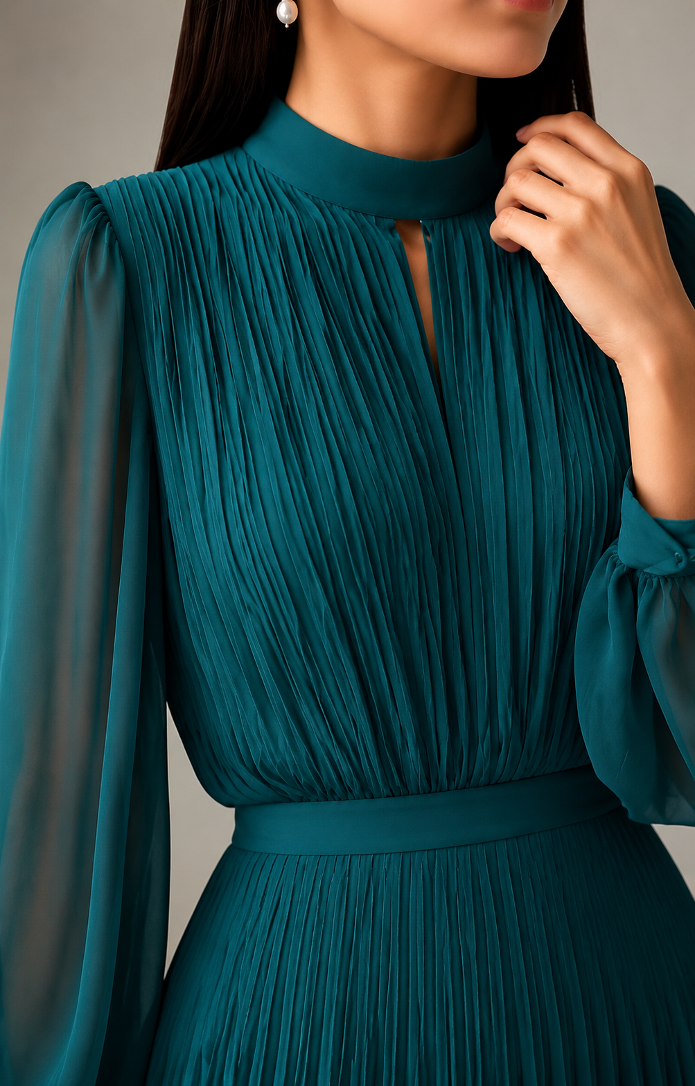 Close-up of the fine pressed pleating