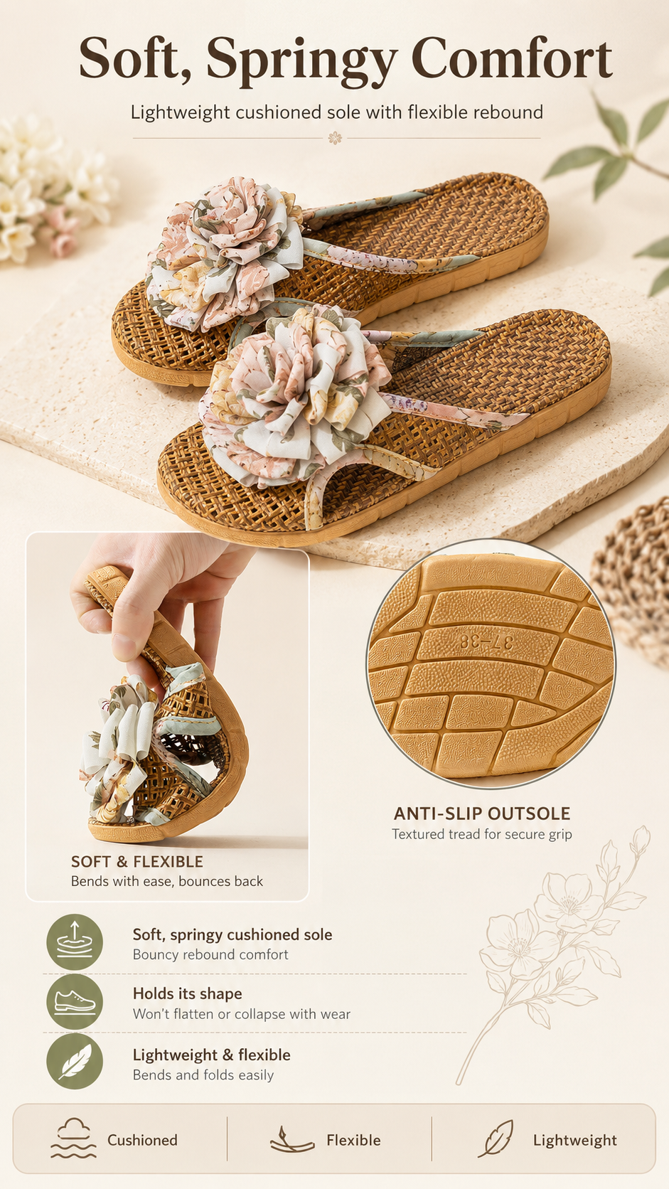 Women's Woven Rattan Flower Slippers