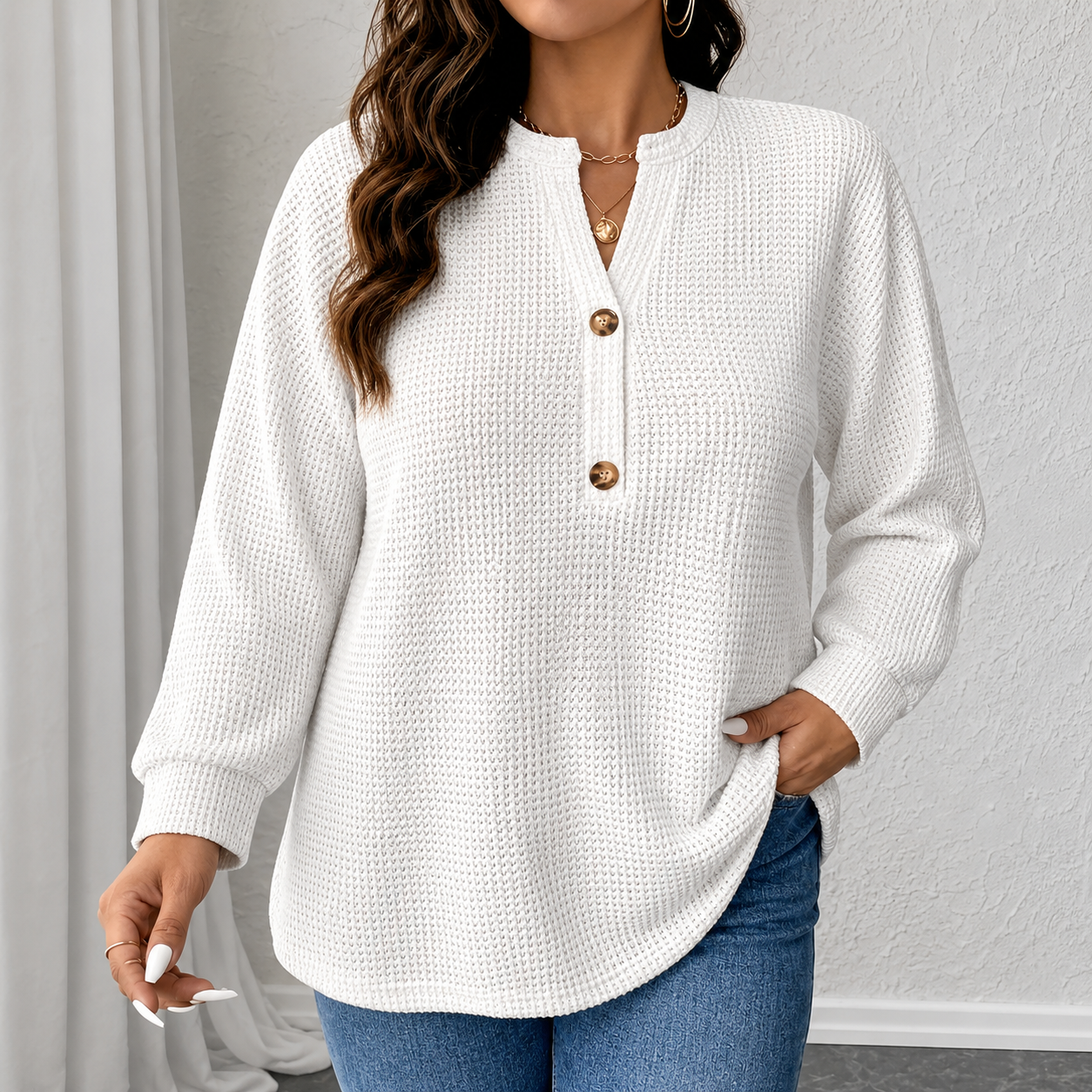 Plus Size Button-Down Striped Casual Top for Women_CWTSTL01382