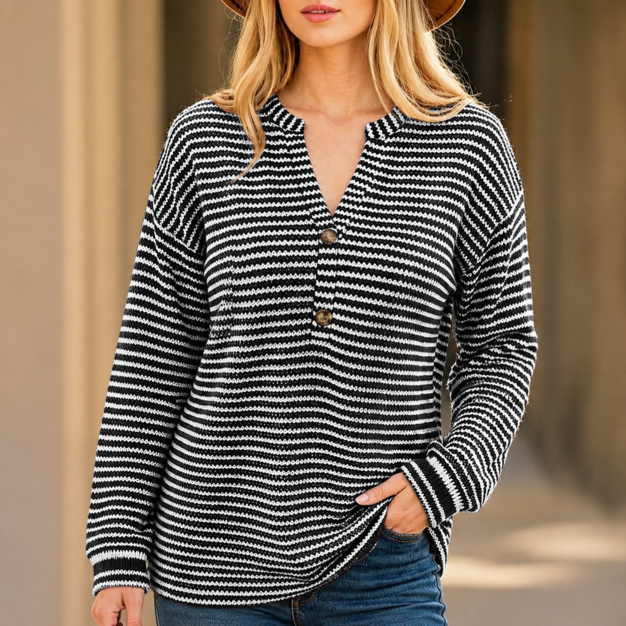 Plus Size Button-Down Striped Casual Top for Women_CWTSTL01382
