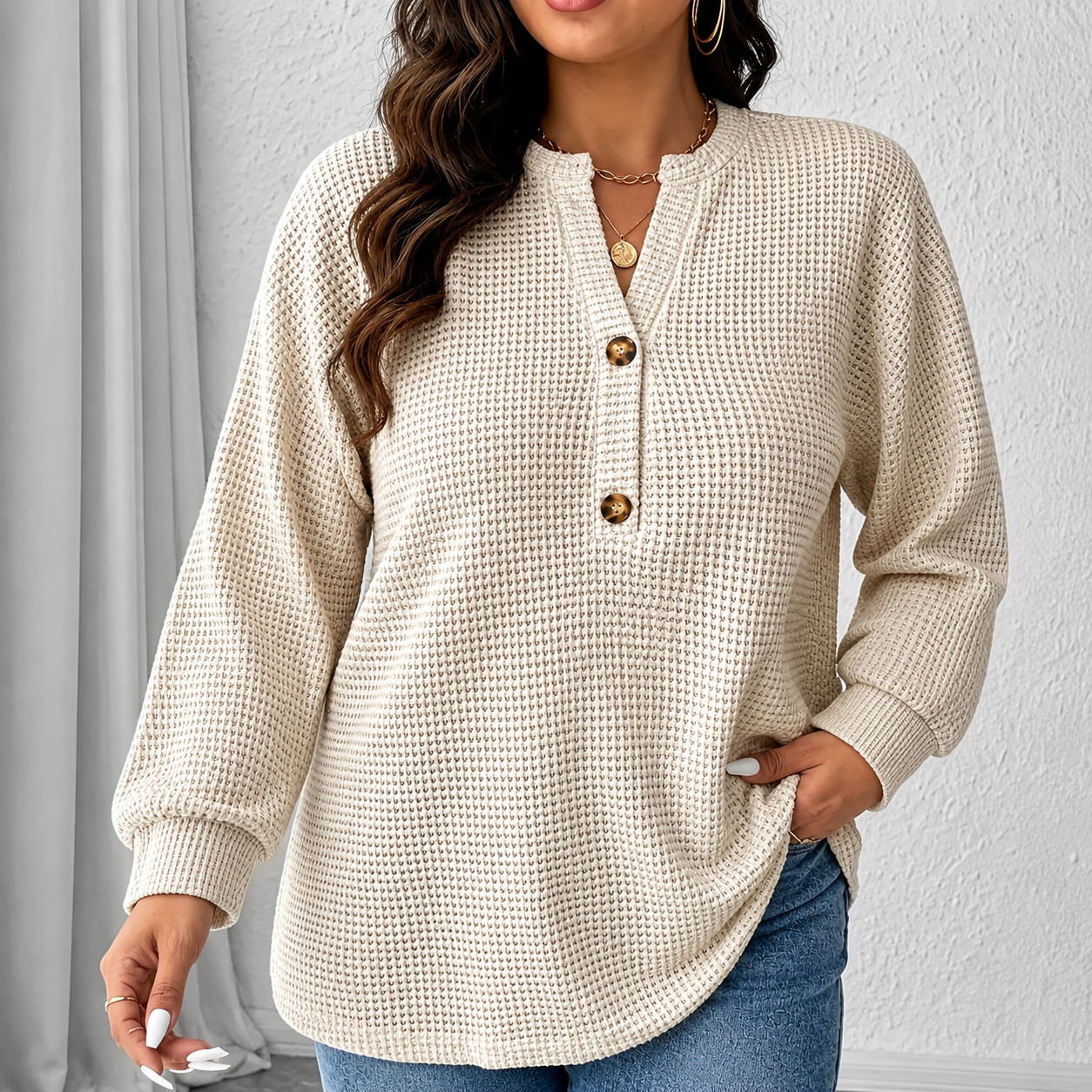 Plus Size Button-Down Striped Casual Top for Women_CWTSTL01382