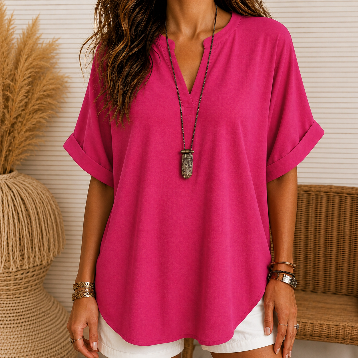 Women's Plain Short Sleeve Blouse, Casual Solid Color Top for Daily Wear, Ladies Clothes for All Seasons(Free shipping on 2 items)