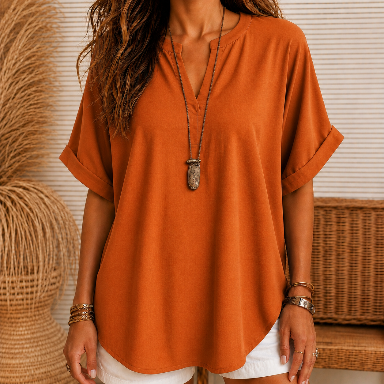 Women's Plain Short Sleeve Blouse, Casual Solid Color Top for Daily Wear, Ladies Clothes for All Seasons(Free shipping on 2 items)