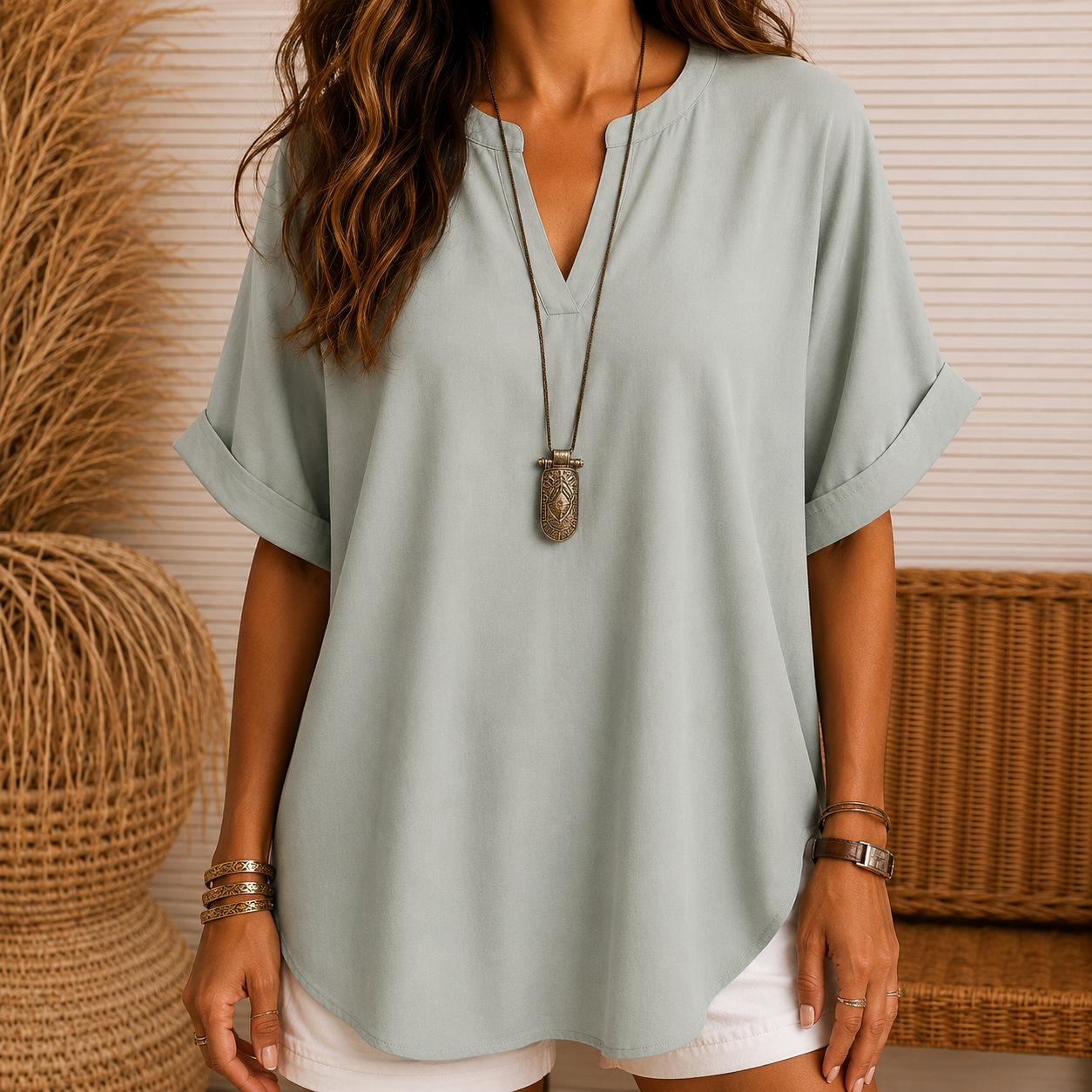 Women's Plain Short Sleeve Blouse, Casual Solid Color Top for Daily Wear, Ladies Clothes for All Seasons(Free shipping on 2 items)