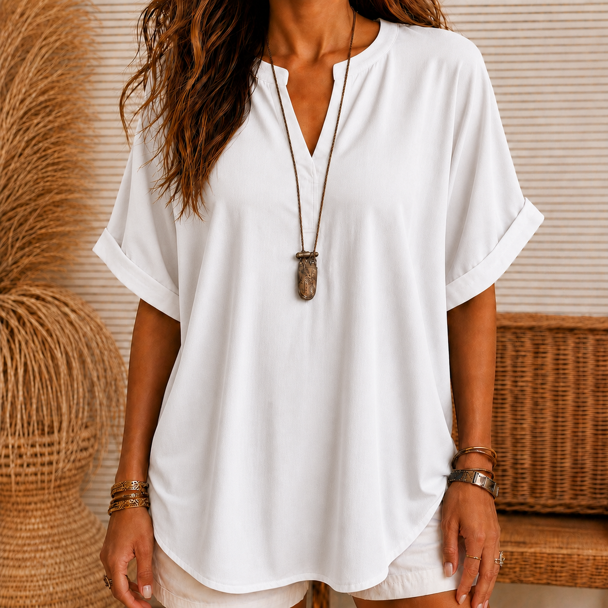 Women's Plain Short Sleeve Blouse, Casual Solid Color Top for Daily Wear, Ladies Clothes for All Seasons(Free shipping on 2 items)