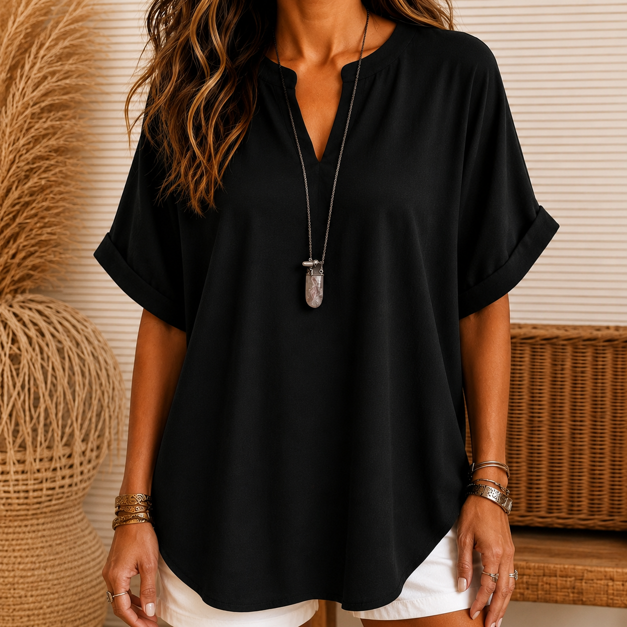 Women's Plain Short Sleeve Blouse, Casual Solid Color Top for Daily Wear, Ladies Clothes for All Seasons(Free shipping on 2 items)