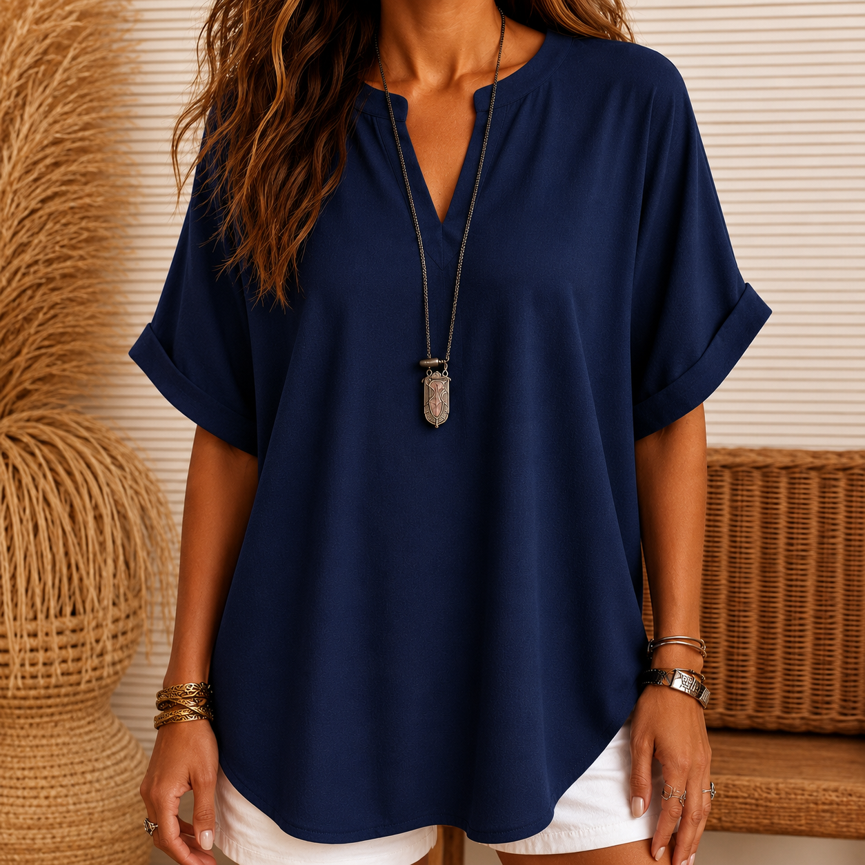 Women's Plain Short Sleeve Blouse, Casual Solid Color Top for Daily Wear, Ladies Clothes for All Seasons(Free shipping on 2 items)
