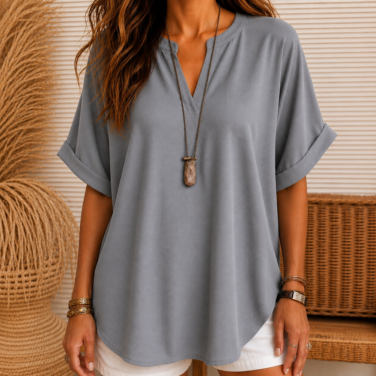 Women's Plain Short Sleeve Blouse, Casual Solid Color Top for Daily Wear, Ladies Clothes for All Seasons(Free shipping on 2 items)