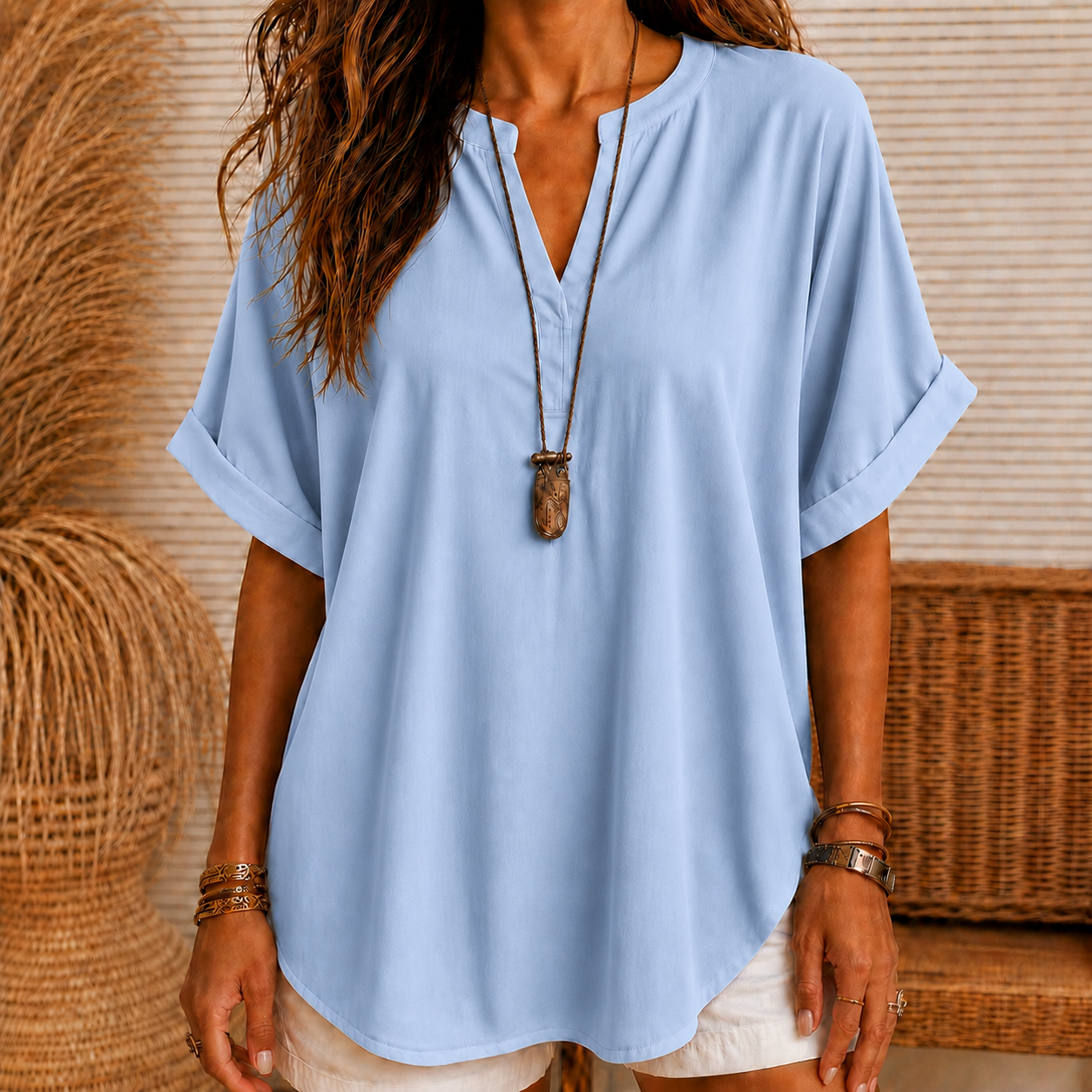 Women's Plain Short Sleeve Blouse, Casual Solid Color Top for Daily Wear, Ladies Clothes for All Seasons(Free shipping on 2 items)