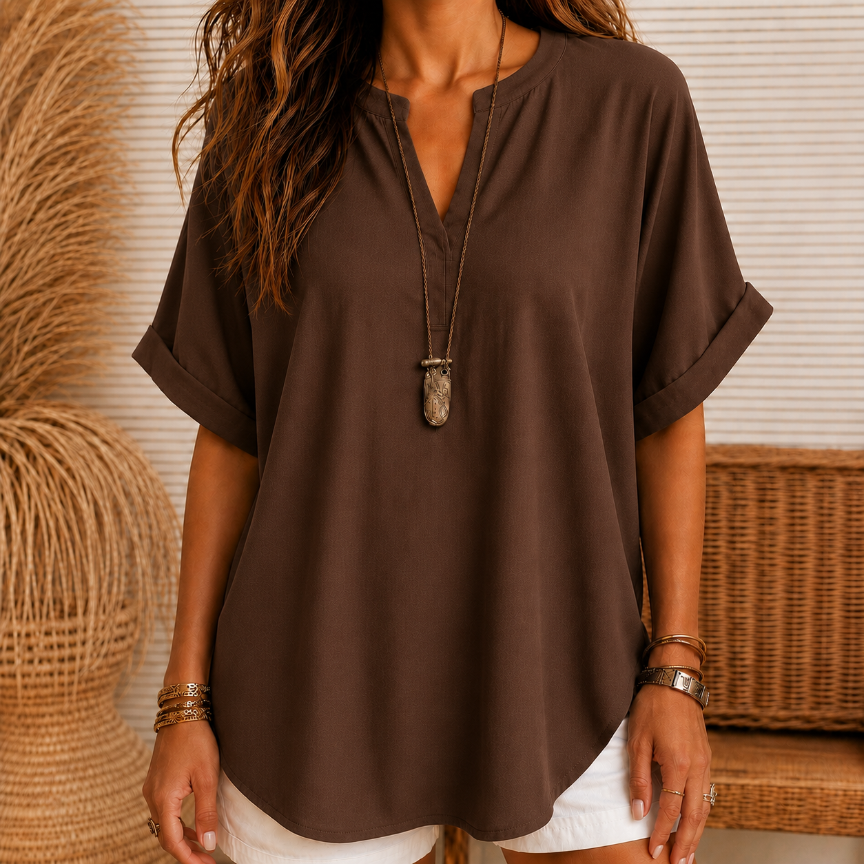 Women's Plain Short Sleeve Blouse, Casual Solid Color Top for Daily Wear, Ladies Clothes for All Seasons(Free shipping on 2 items)