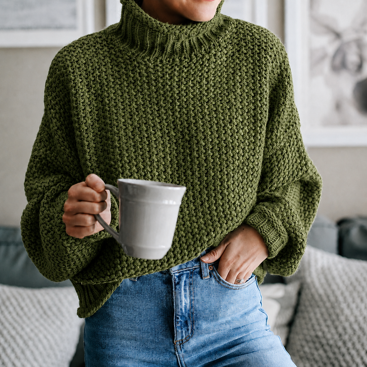 Women's Turtleneck Sweater Loose Solid Color