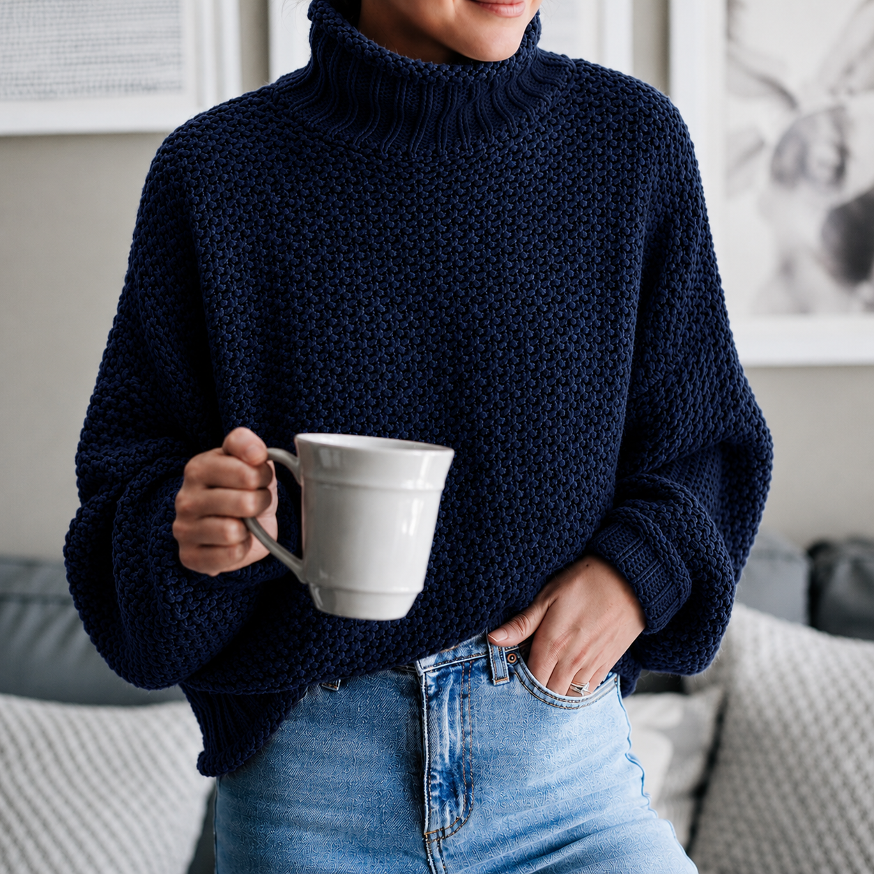 Women's Turtleneck Sweater Loose Solid Color