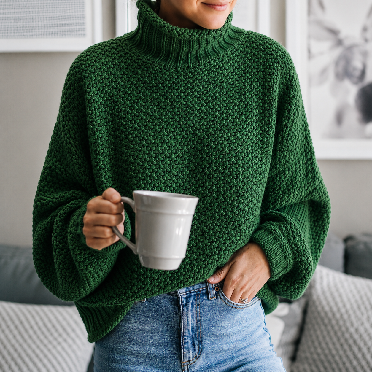 Women's Turtleneck Sweater Loose Solid Color