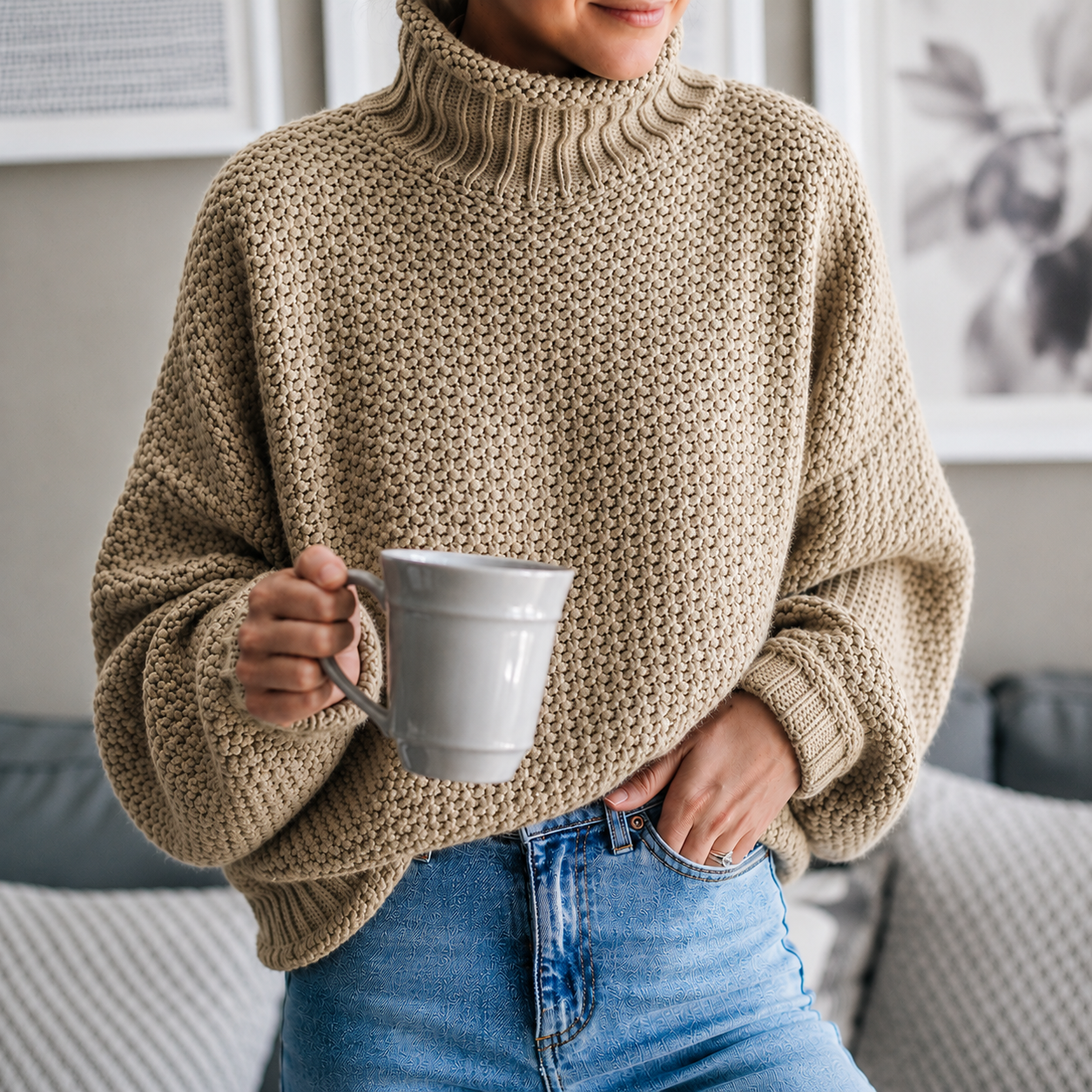 Women's Turtleneck Sweater Loose Solid Color