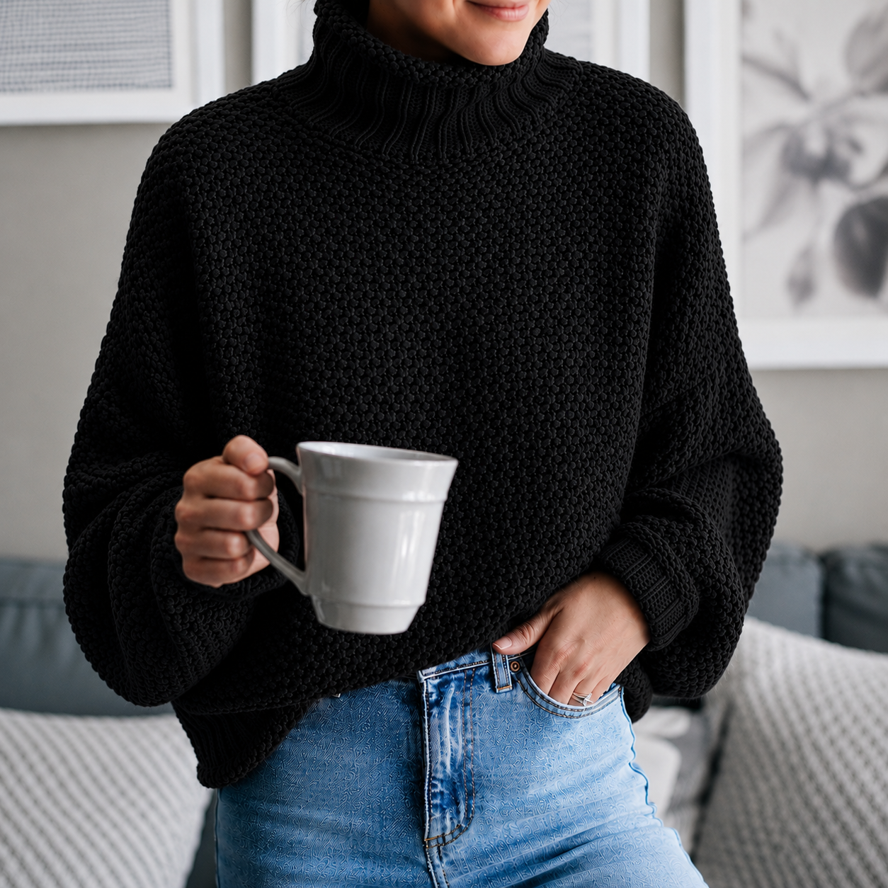 Women's Turtleneck Sweater Loose Solid Color
