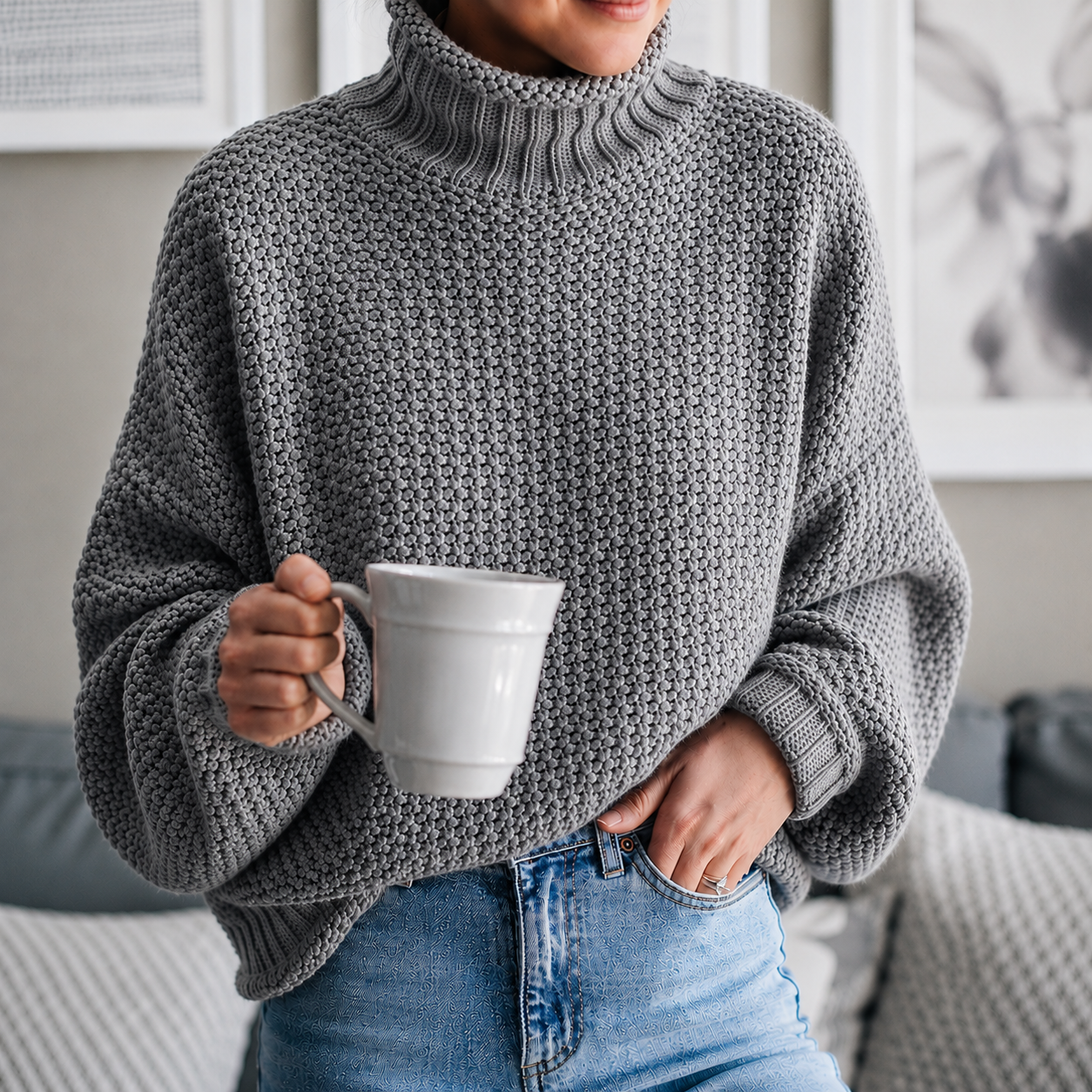 Women's Turtleneck Sweater Loose Solid Color