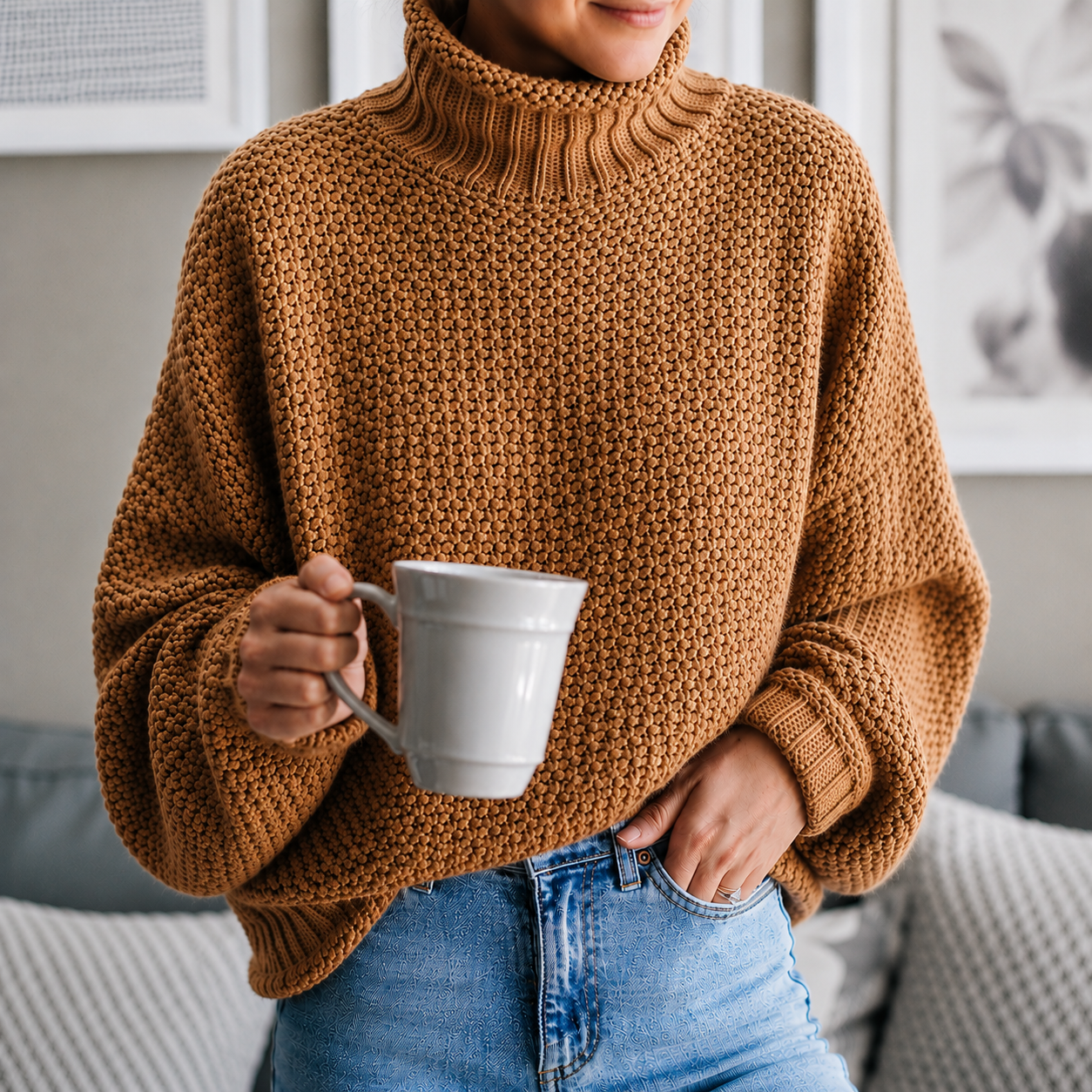 Women's Turtleneck Sweater Loose Solid Color