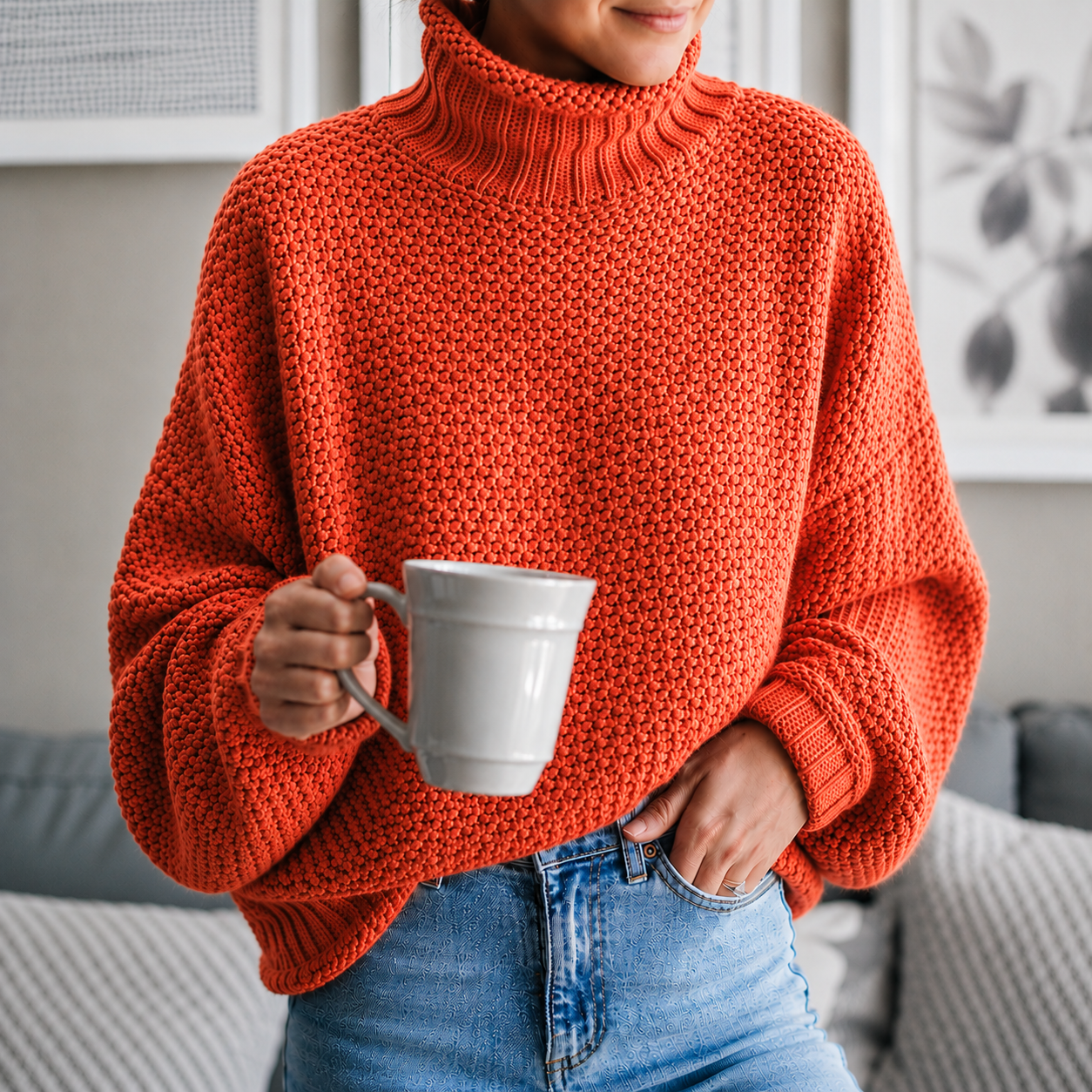 Women's Turtleneck Sweater Loose Solid Color
