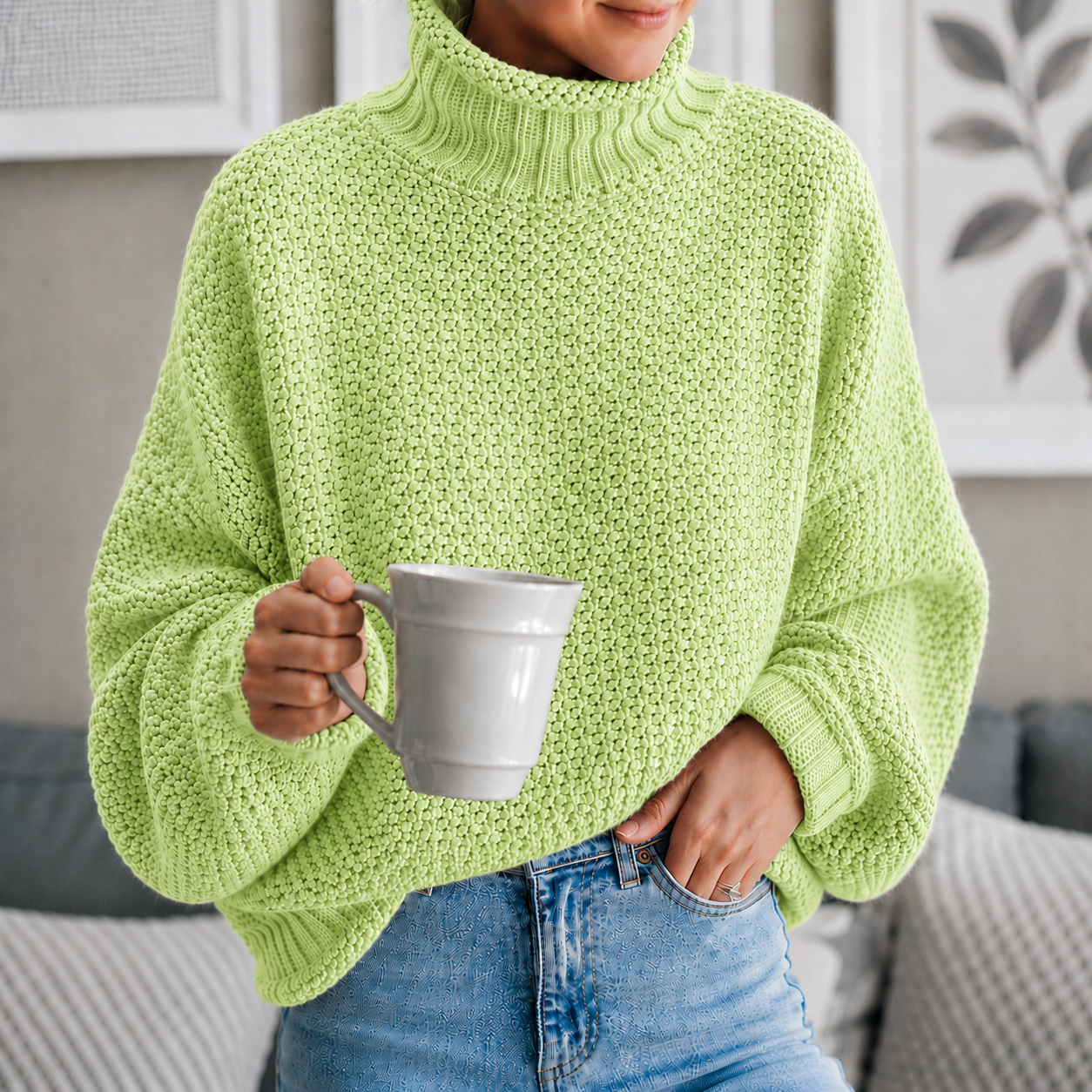Women's Turtleneck Sweater Loose Solid Color