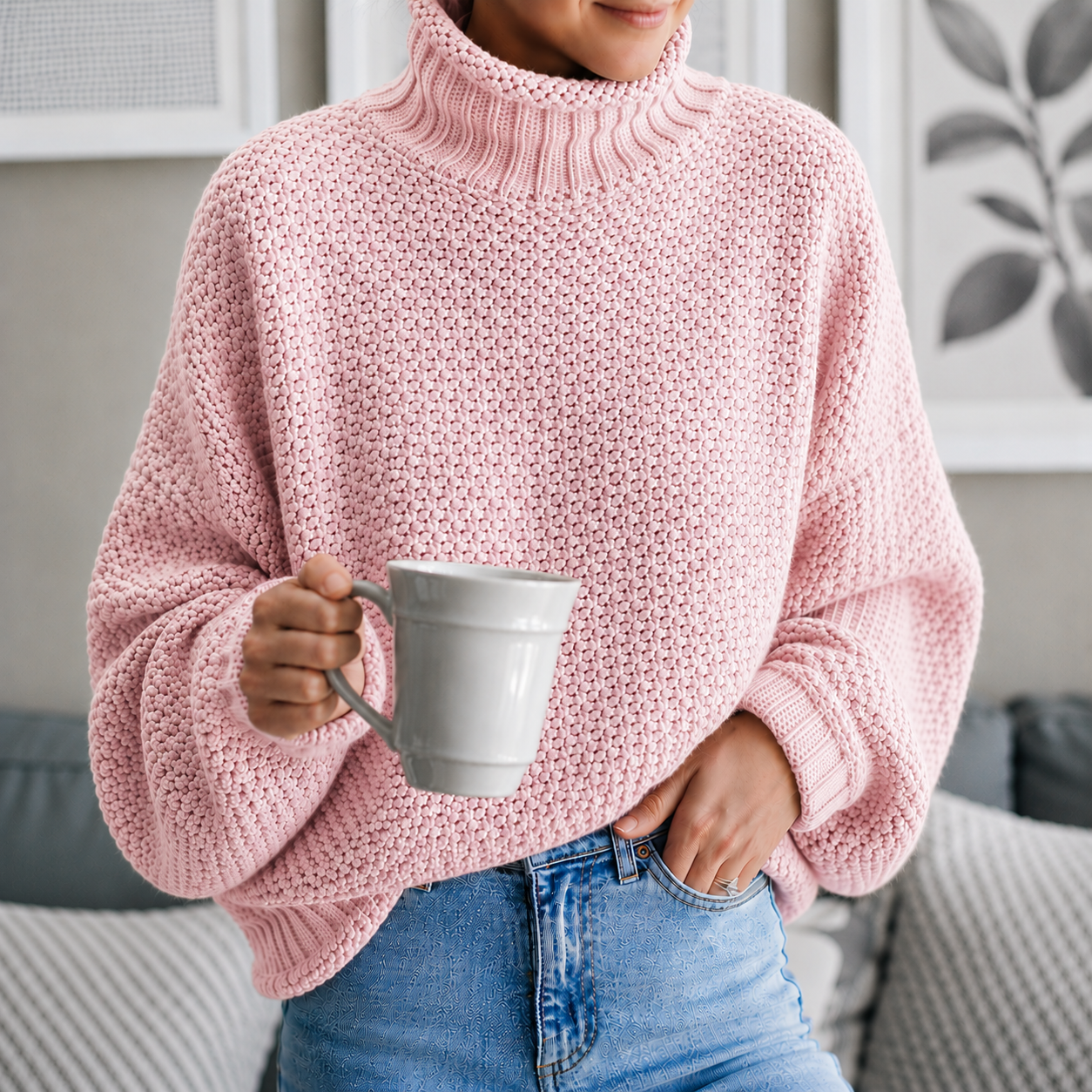 Women's Turtleneck Sweater Loose Solid Color