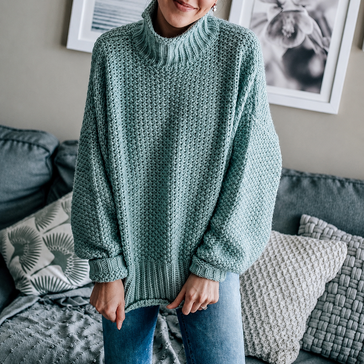 Women's Turtleneck Sweater Loose Solid Color