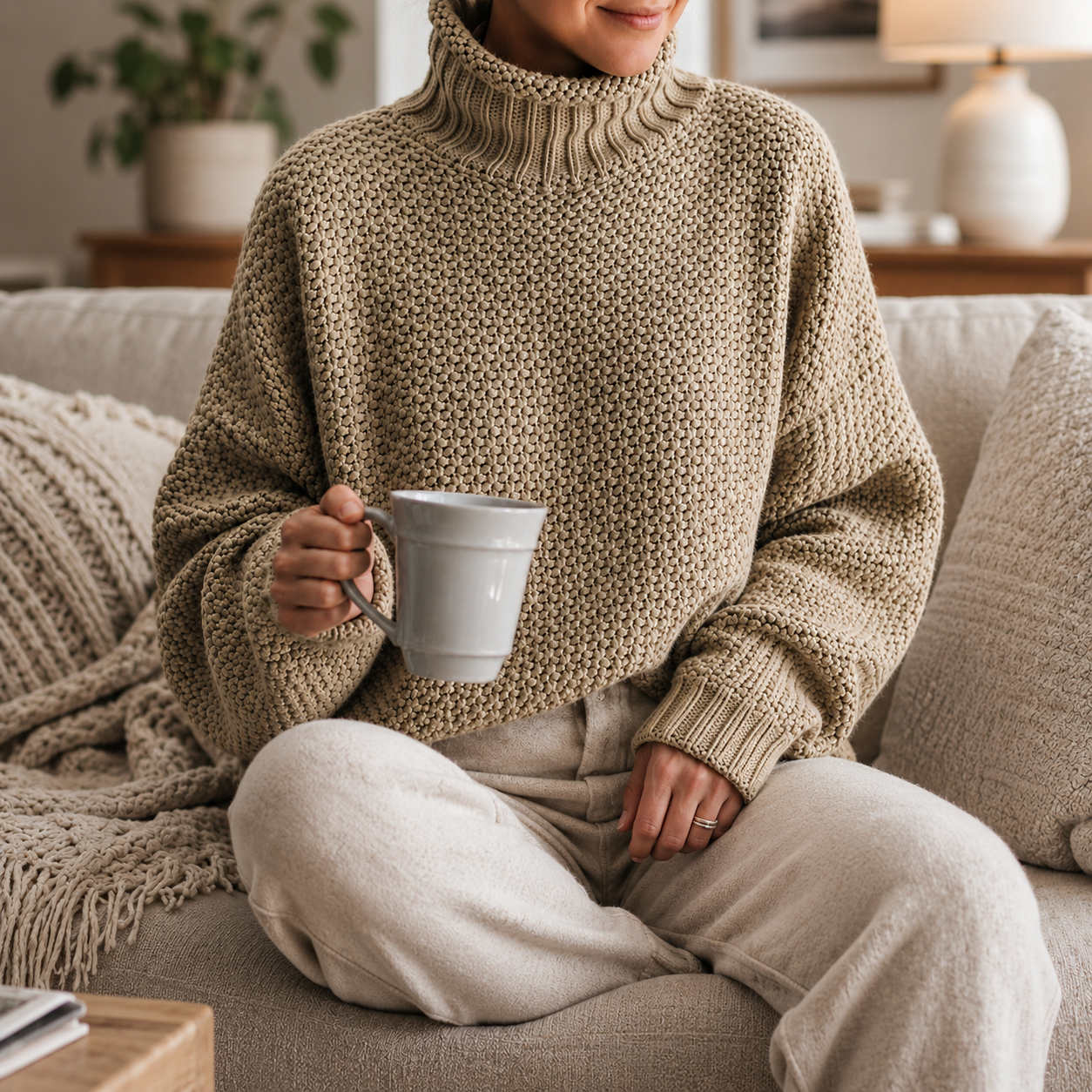 Women's Turtleneck Sweater Loose Solid Color