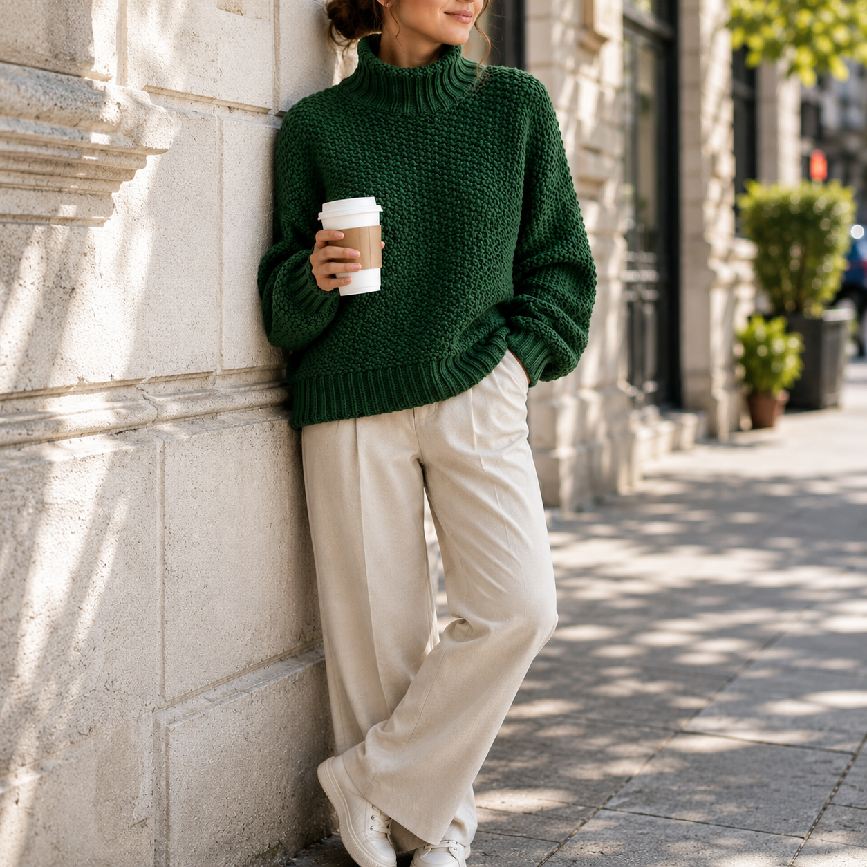Women's Turtleneck Sweater Loose Solid Color