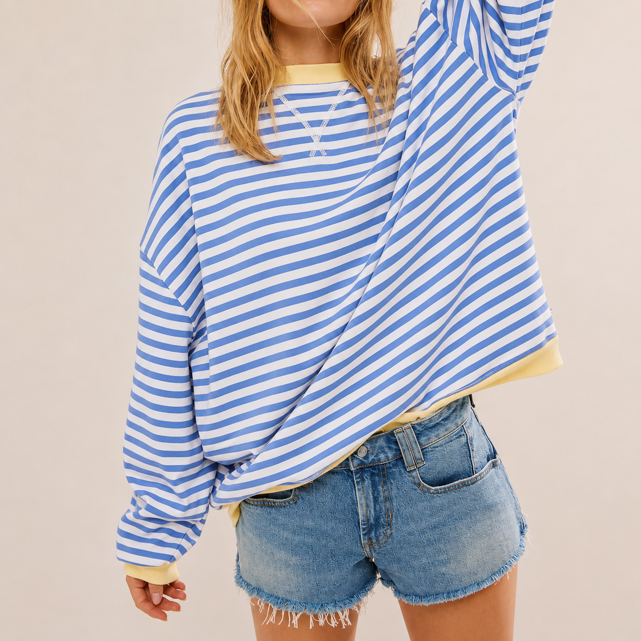 Oversized Ribbed Striped Tunic Sweatshirt for Women – Cozy Casual Comfort