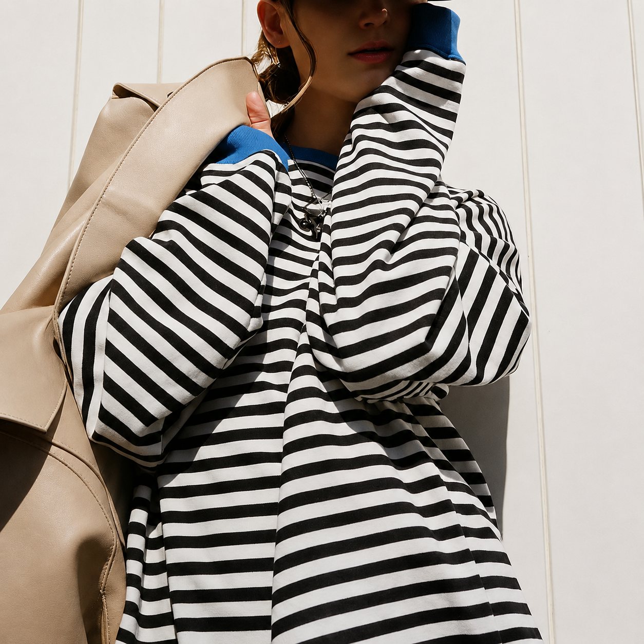 Oversized Ribbed Striped Tunic Sweatshirt for Women – Cozy Casual Comfort