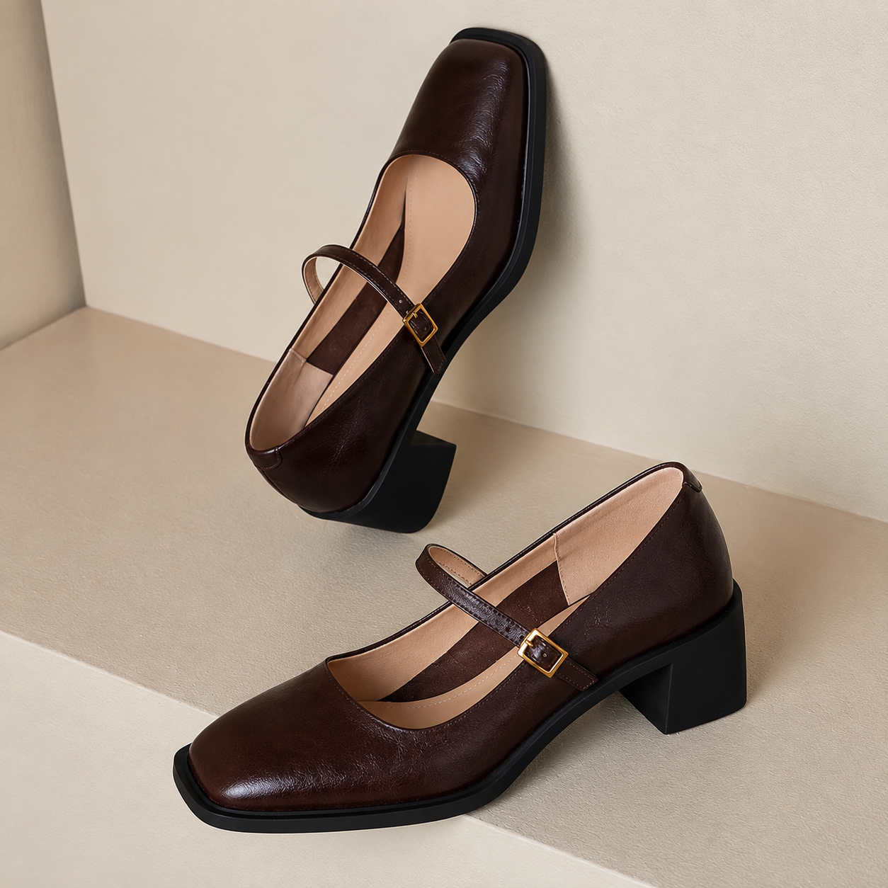 The Margot Mary Jane Pump in brown and black