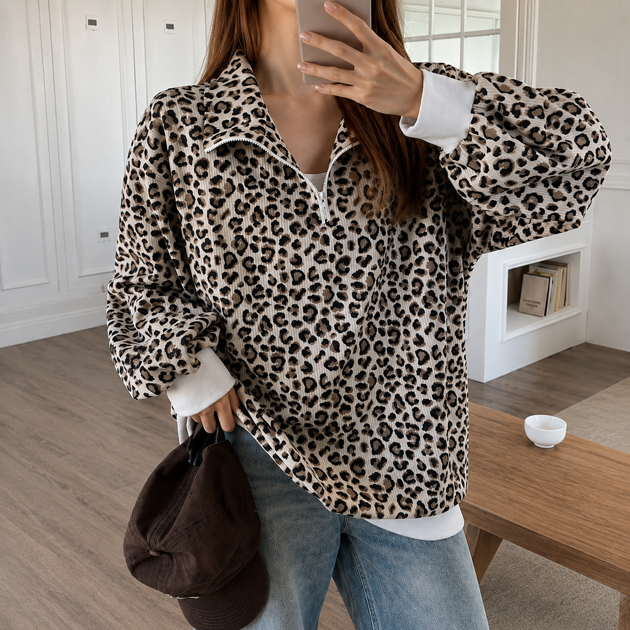 Cozy Leopard Print Sweatshirt