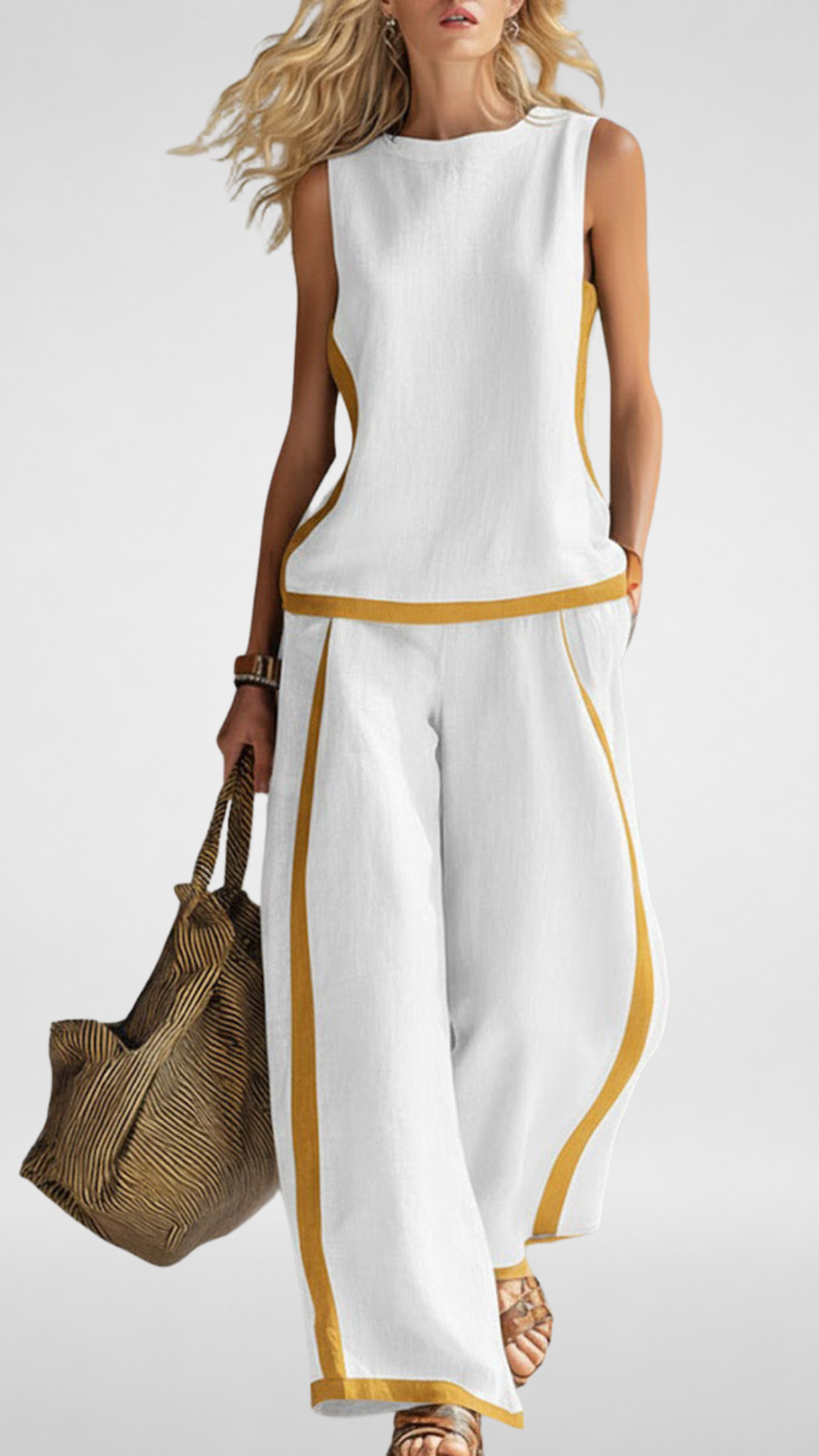 Two-Piece Linen-Blend Set: Sleeveless Top & Wide-Leg Pants
