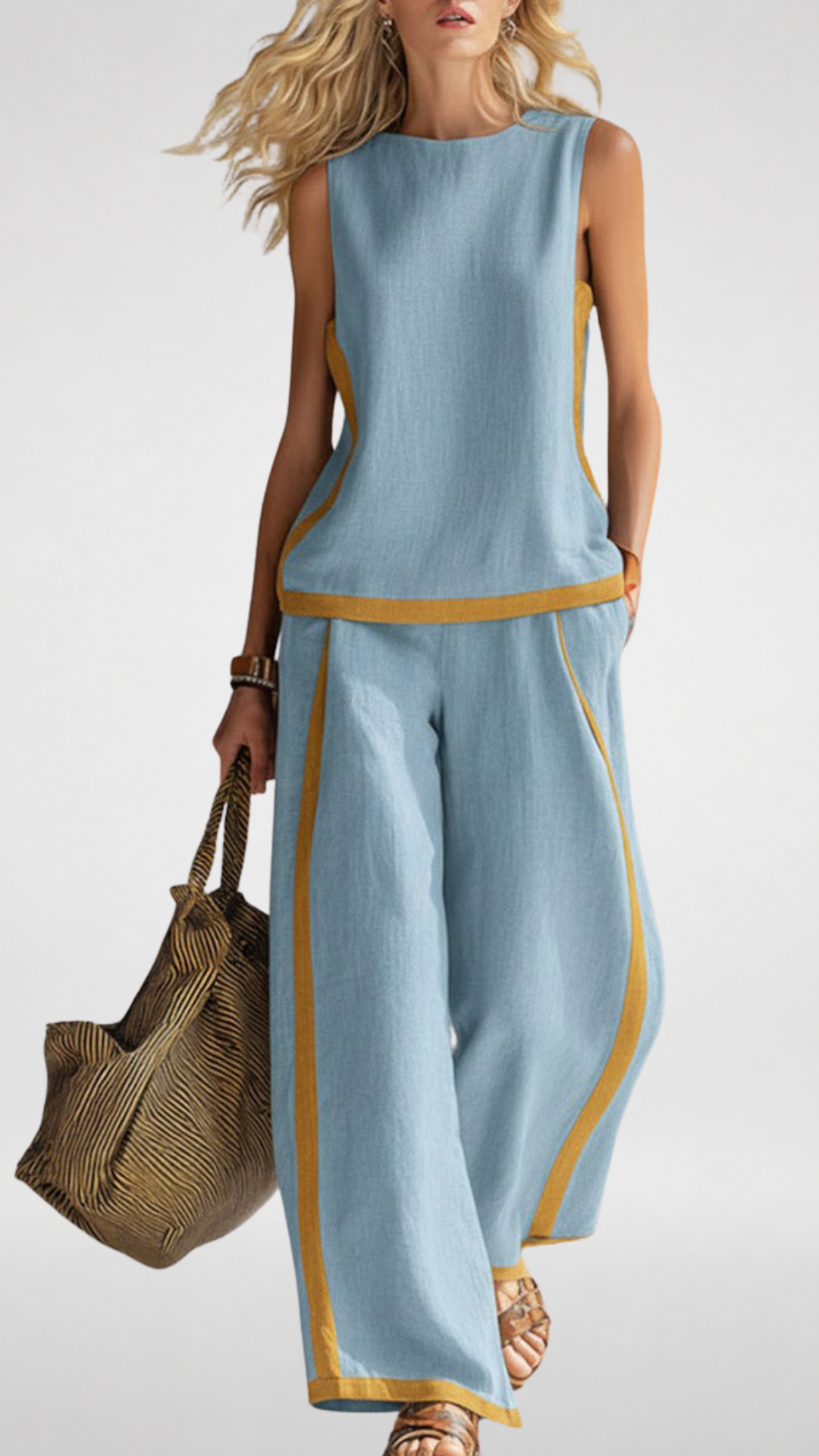 Two-Piece Linen-Blend Set: Sleeveless Top & Wide-Leg Pants