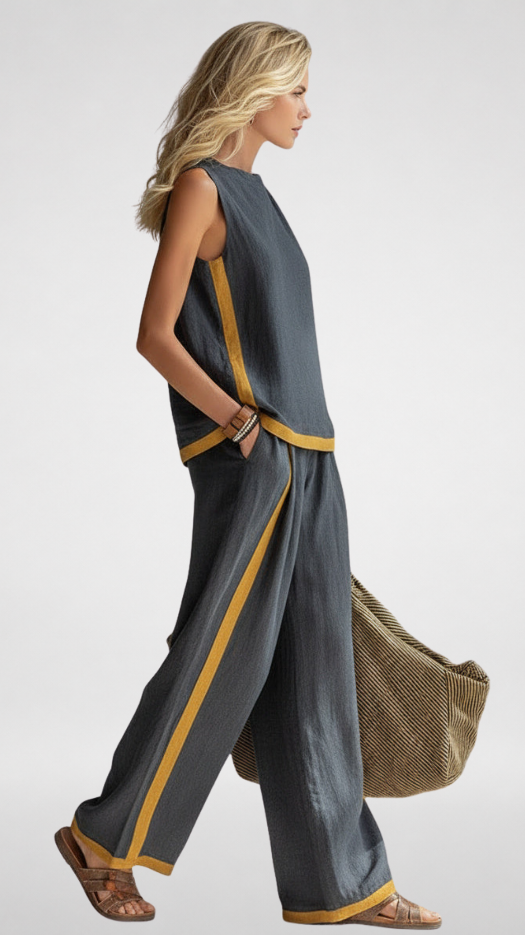 Two-Piece Linen-Blend Set: Sleeveless Top & Wide-Leg Pants