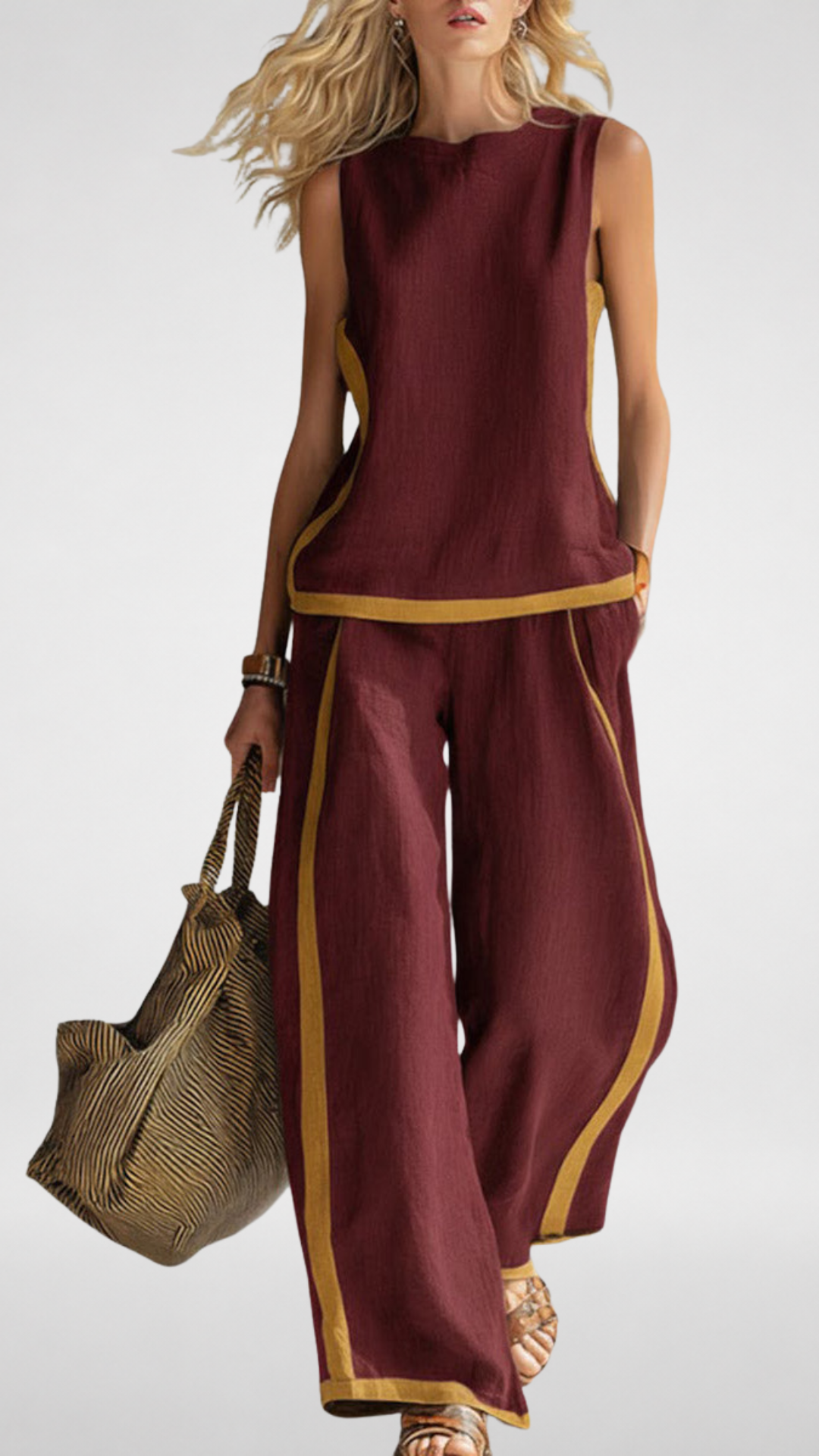 Two-Piece Linen-Blend Set: Sleeveless Top & Wide-Leg Pants