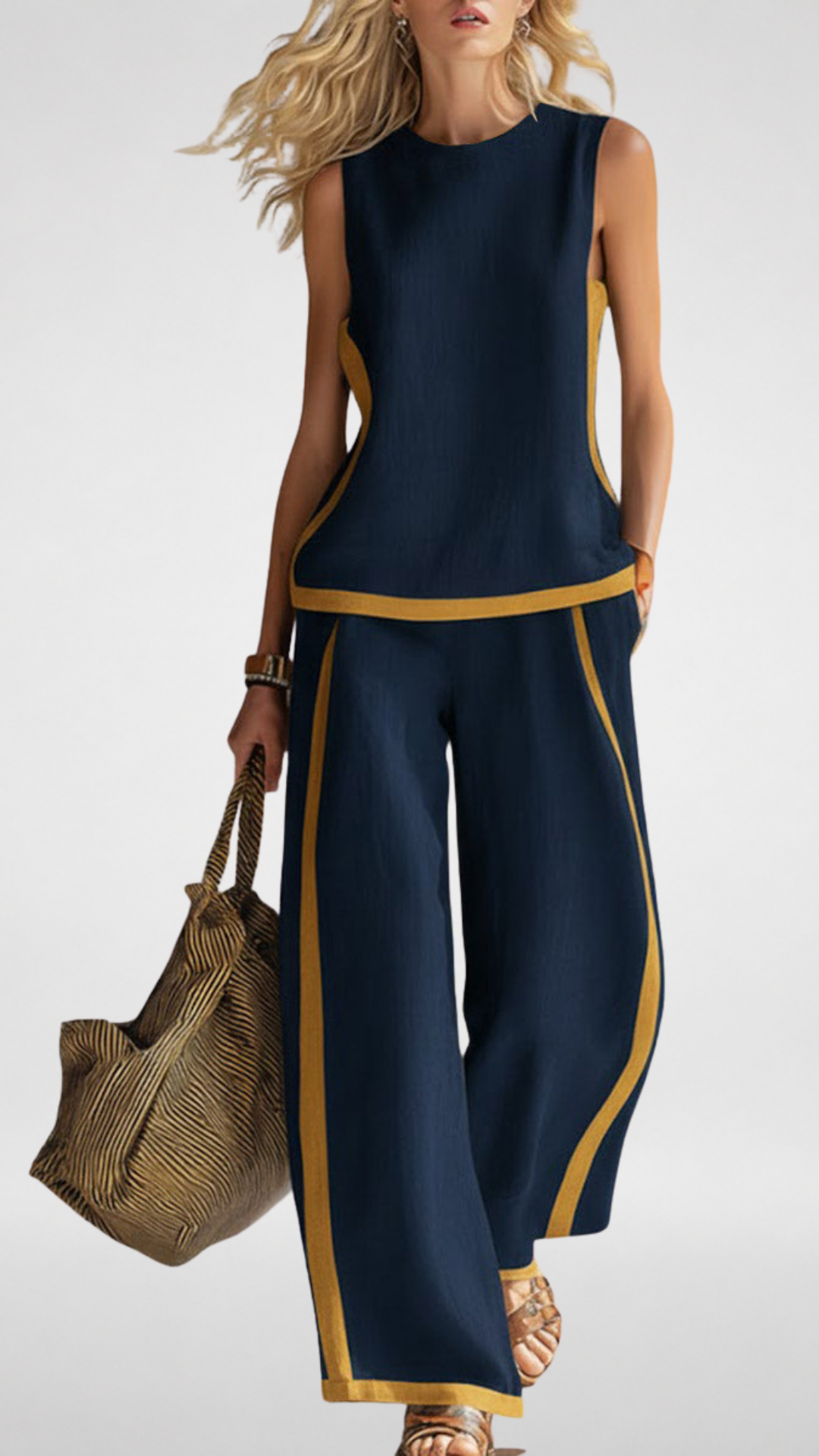 Two-Piece Linen-Blend Set: Sleeveless Top & Wide-Leg Pants