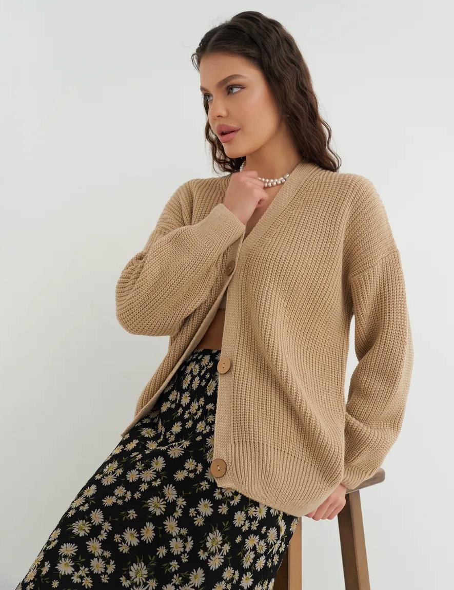 Toasty Tan Knit Button-Up Cropped Cardigan