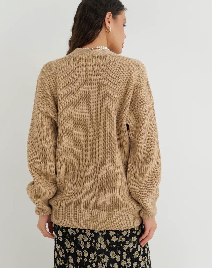 Toasty Tan Knit Button-Up Cropped Cardigan