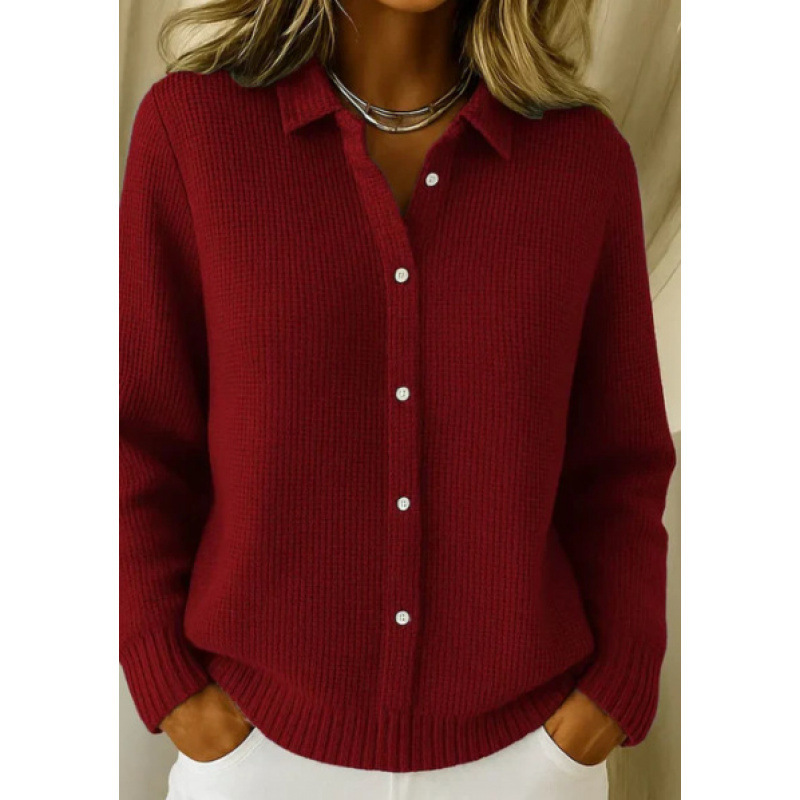 Denim Patchwork Contrast Plaid Polo Collar Button Cardigan Sweater