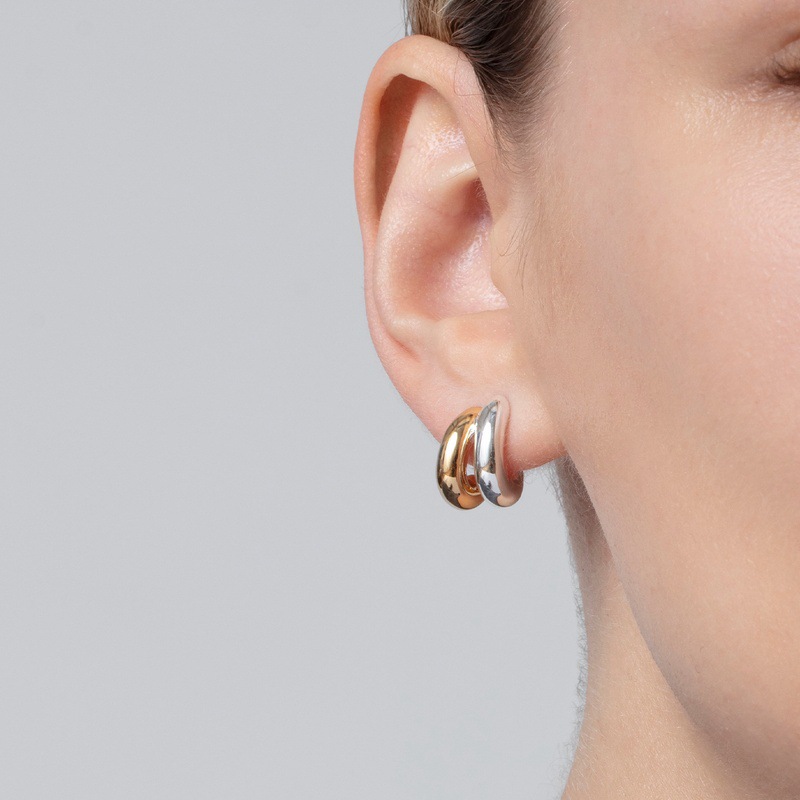 Dune Double Hoop Earrings – Chunky Gold & Silver Sculpted Hoops