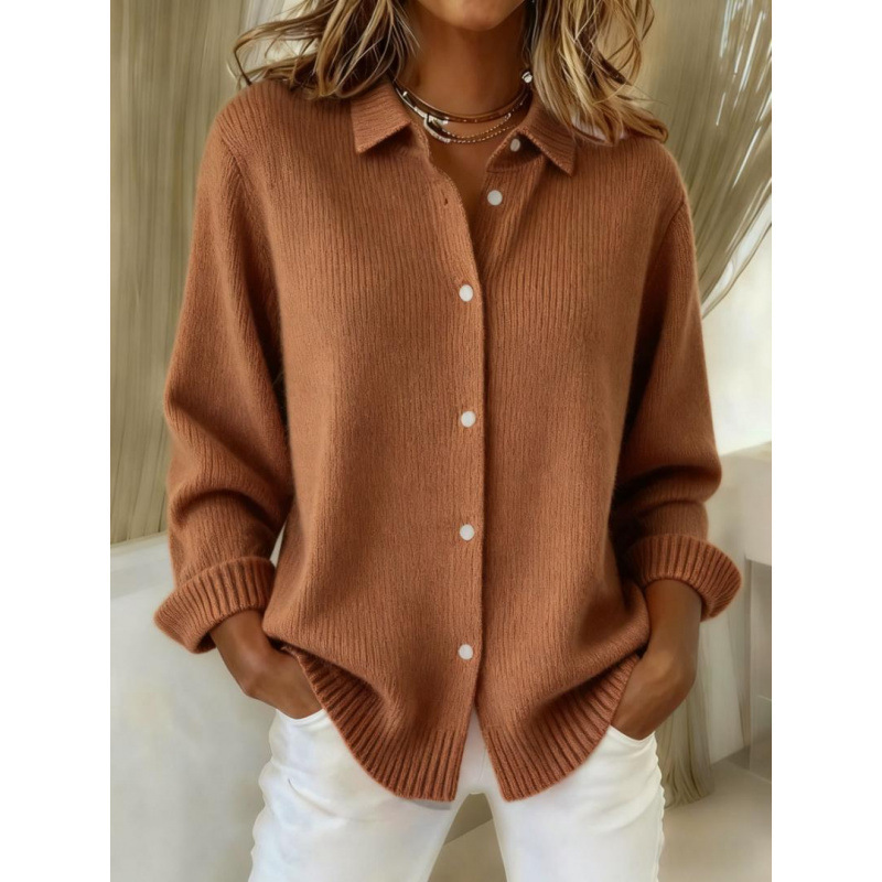 Denim Patchwork Contrast Plaid Polo Collar Button Cardigan Sweater