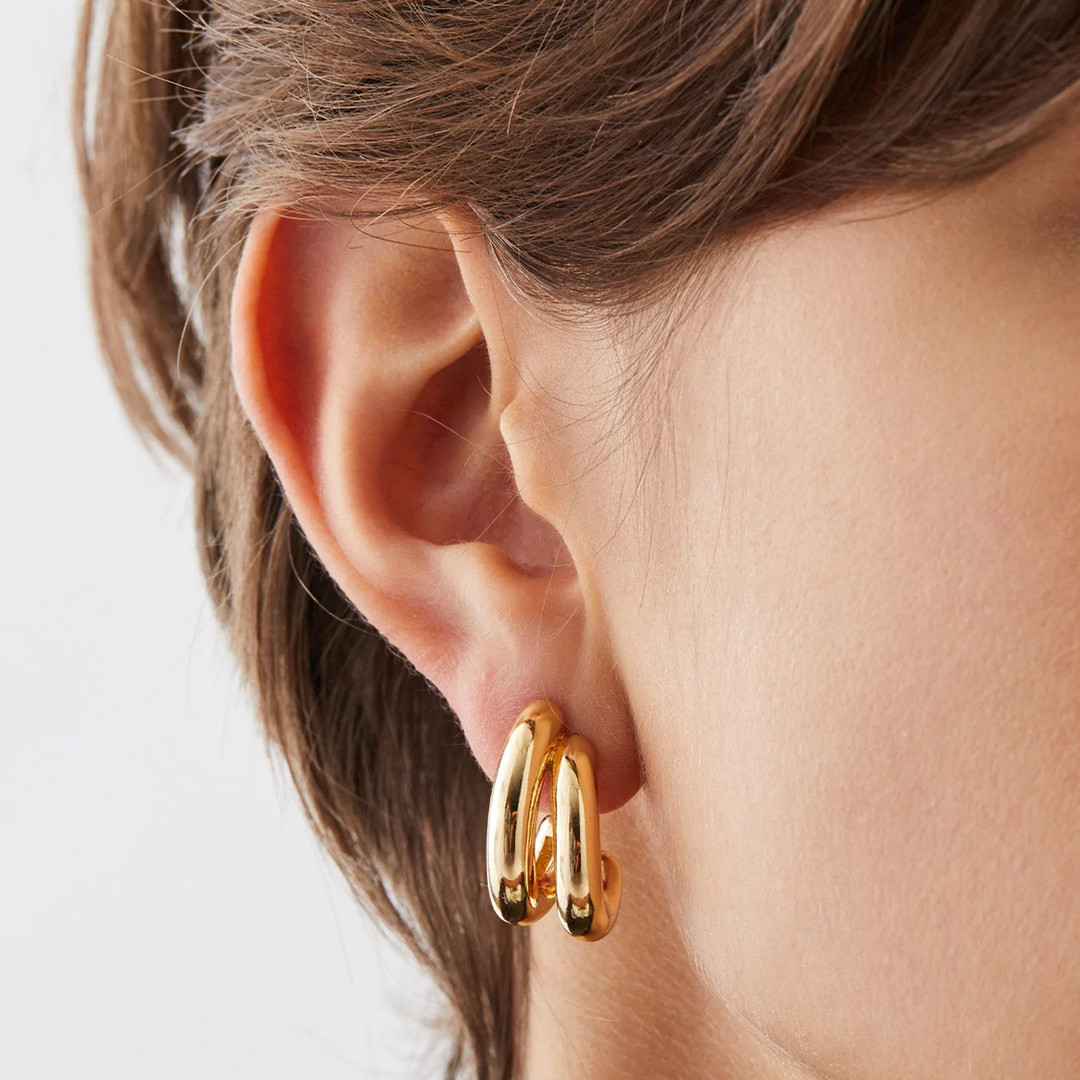 Dune Double Hoop Earrings – Chunky Gold & Silver Sculpted Hoops