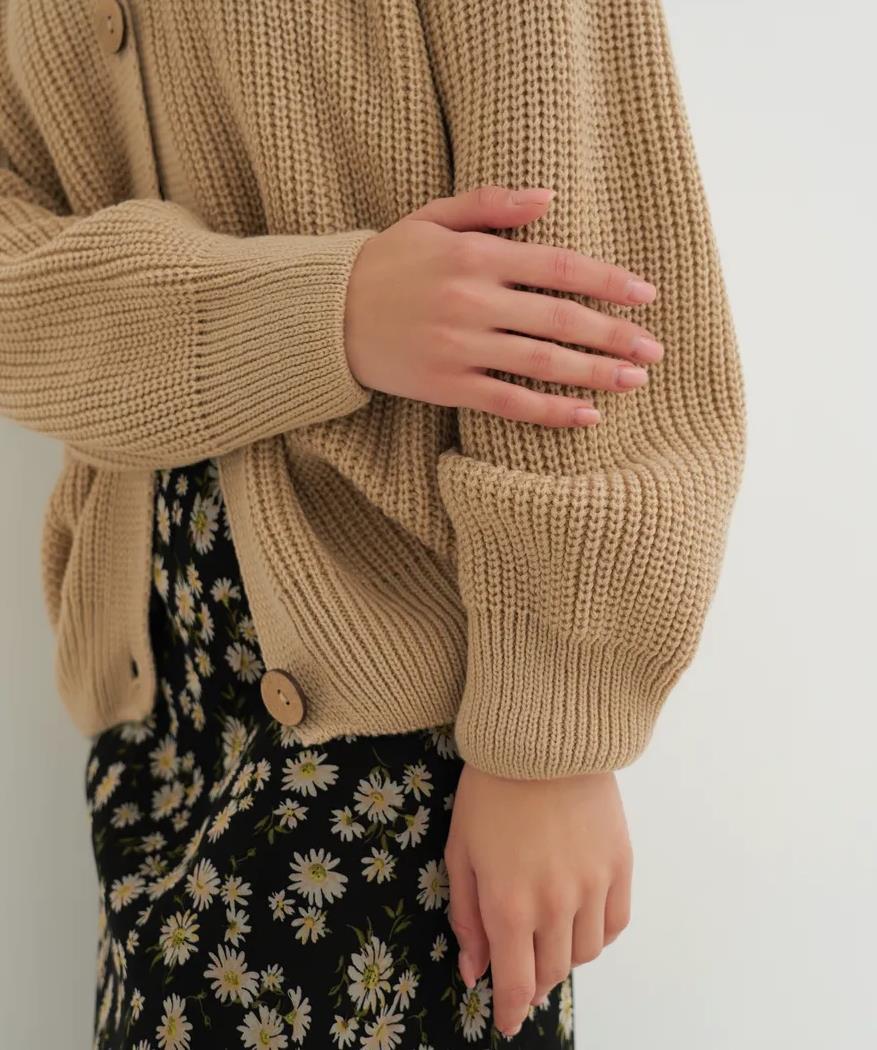 Toasty Tan Knit Button-Up Cropped Cardigan