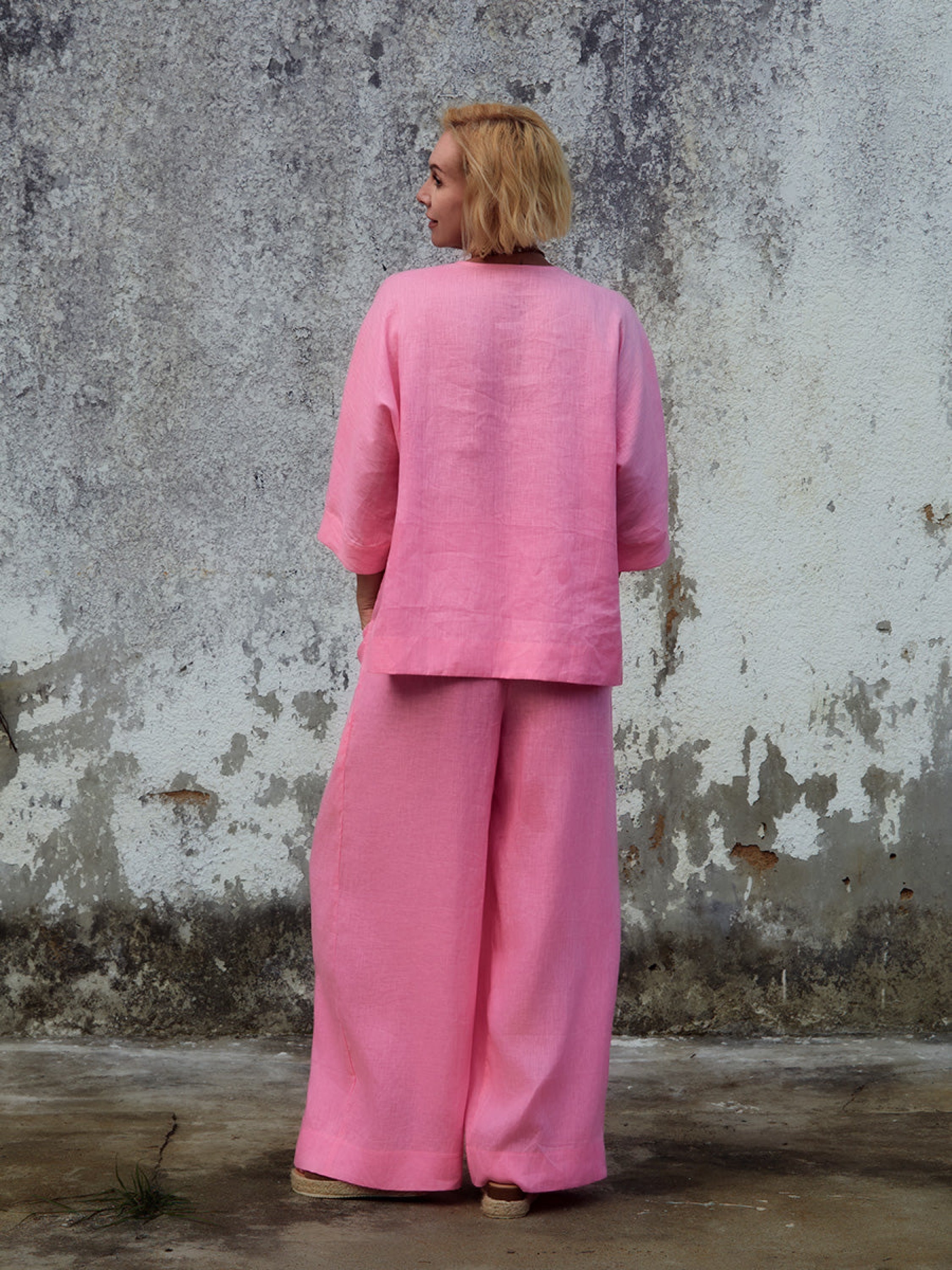 Women's Linen Asymmetric Top and Pats Sets