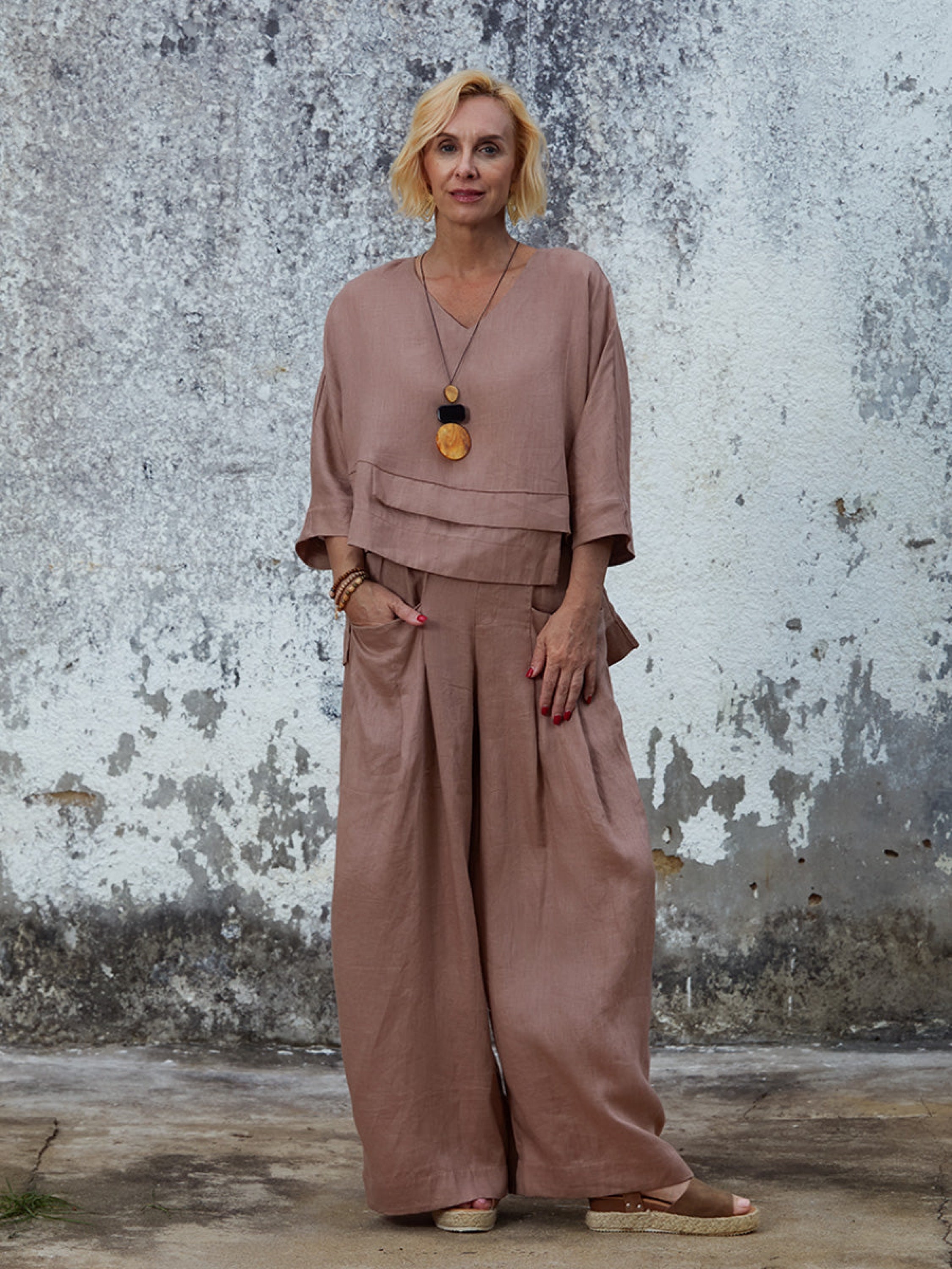 Women's Linen Asymmetric Top and Pats Sets