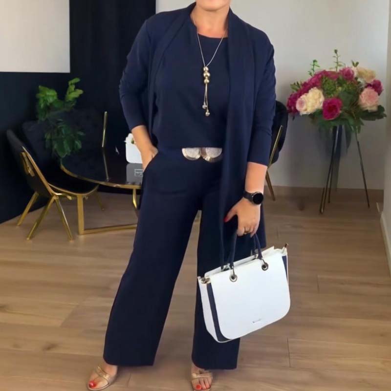 ⏳Limited-time offer⏰Elegant 3-piece set consisting of a long cardigan, top, and trousers💞