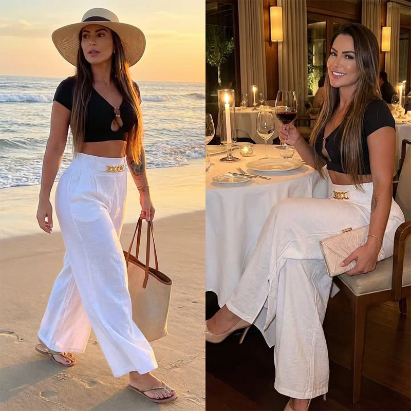 🔥Women's High-Waist Wide-Leg Trousers with Belt Accent💓Buy 2 Free Shipping