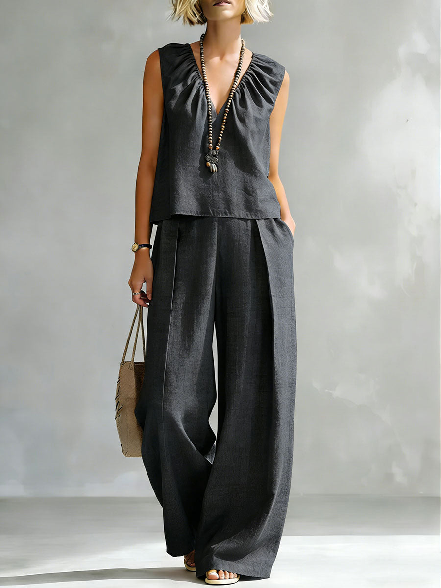 Casual And Cozy Minimalist Linen Two-piece Set